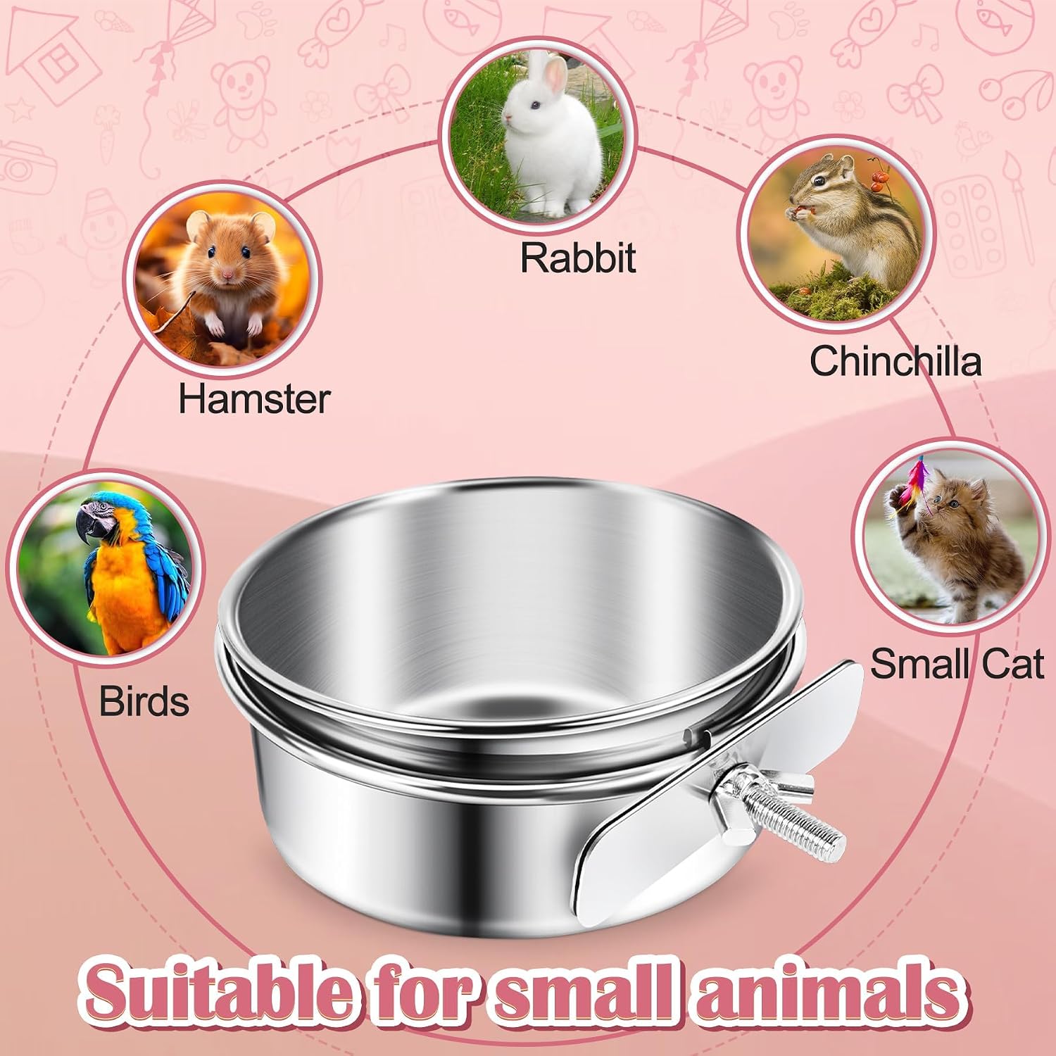 ToLanbbt 4 Pcs Stainless Steel Bird Food Bowls Bird Water Bowls with Clamp Holder, Parrot Feeding Dish Cups Parrot Cage Coop Feeders for Cockatiel Conure Budgie Parakeet Macaw Lovebird Small Animal, M - Image 6