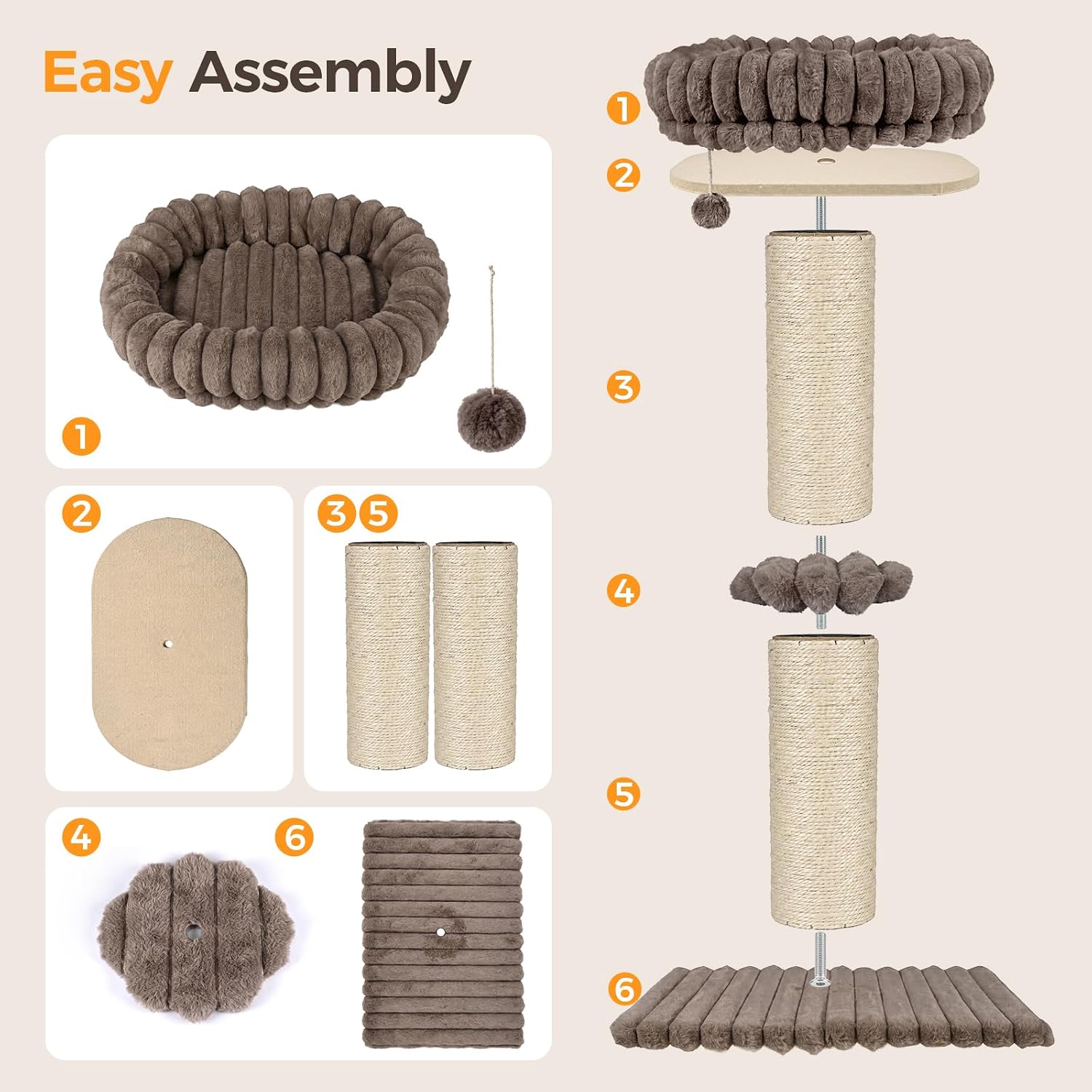 Avont 29” Sisal Cat Scratching Post, Cat Scratcher with Large Plush Perch | Scratching Post with Plush Elevated Bed for Indoor Cats, Removable& Washable Cover, Taupe - Image 8