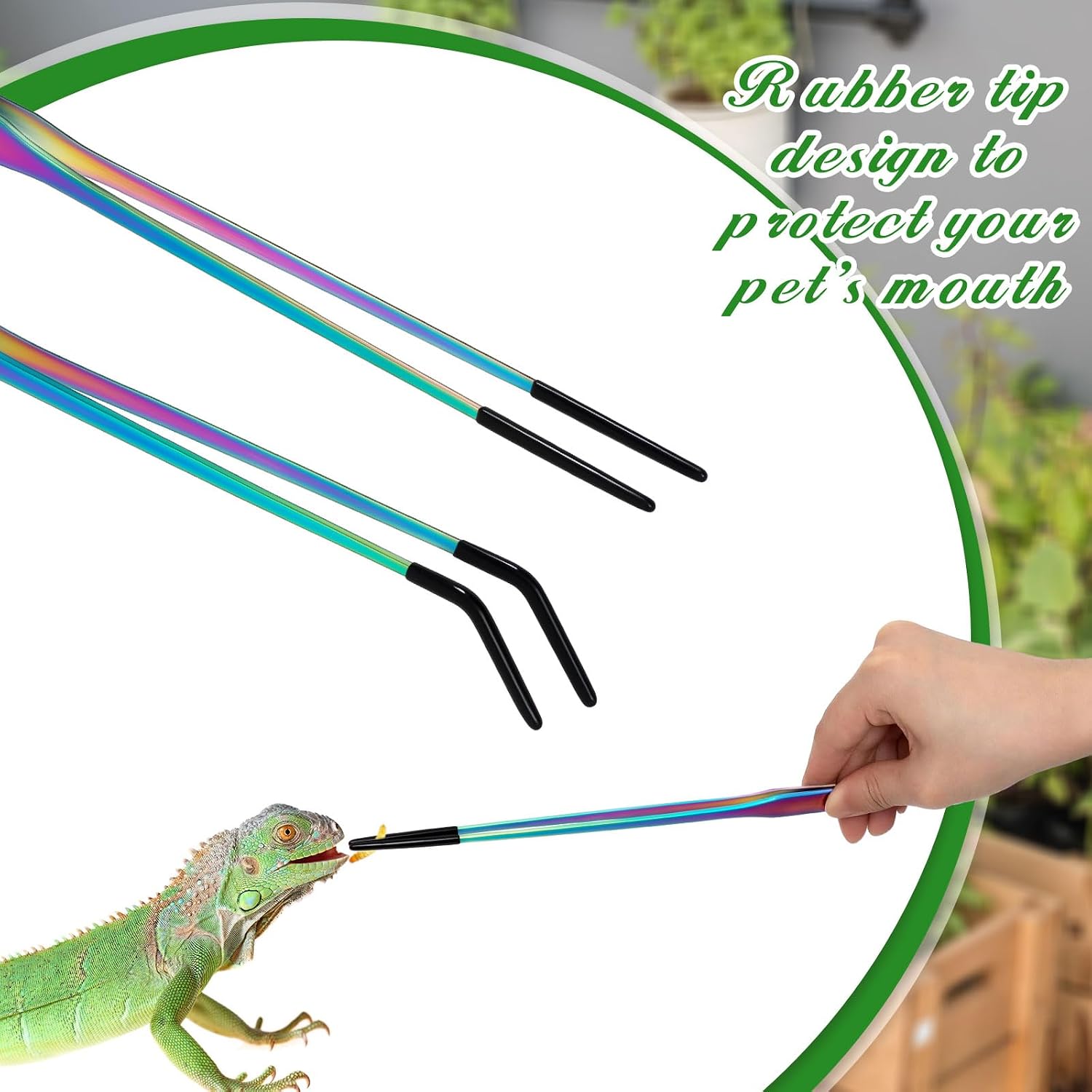 Lasnten 2 Pcs Extra Long Stainless Steel Reptile Feeding Tongs with Rubber Tip 10 Inch, 10.5 Inch Bearded Dragon Aquarium Straight and Curved Long Tweezer Terrarium Feeder Tool for Tank(Colorful) - Image 4