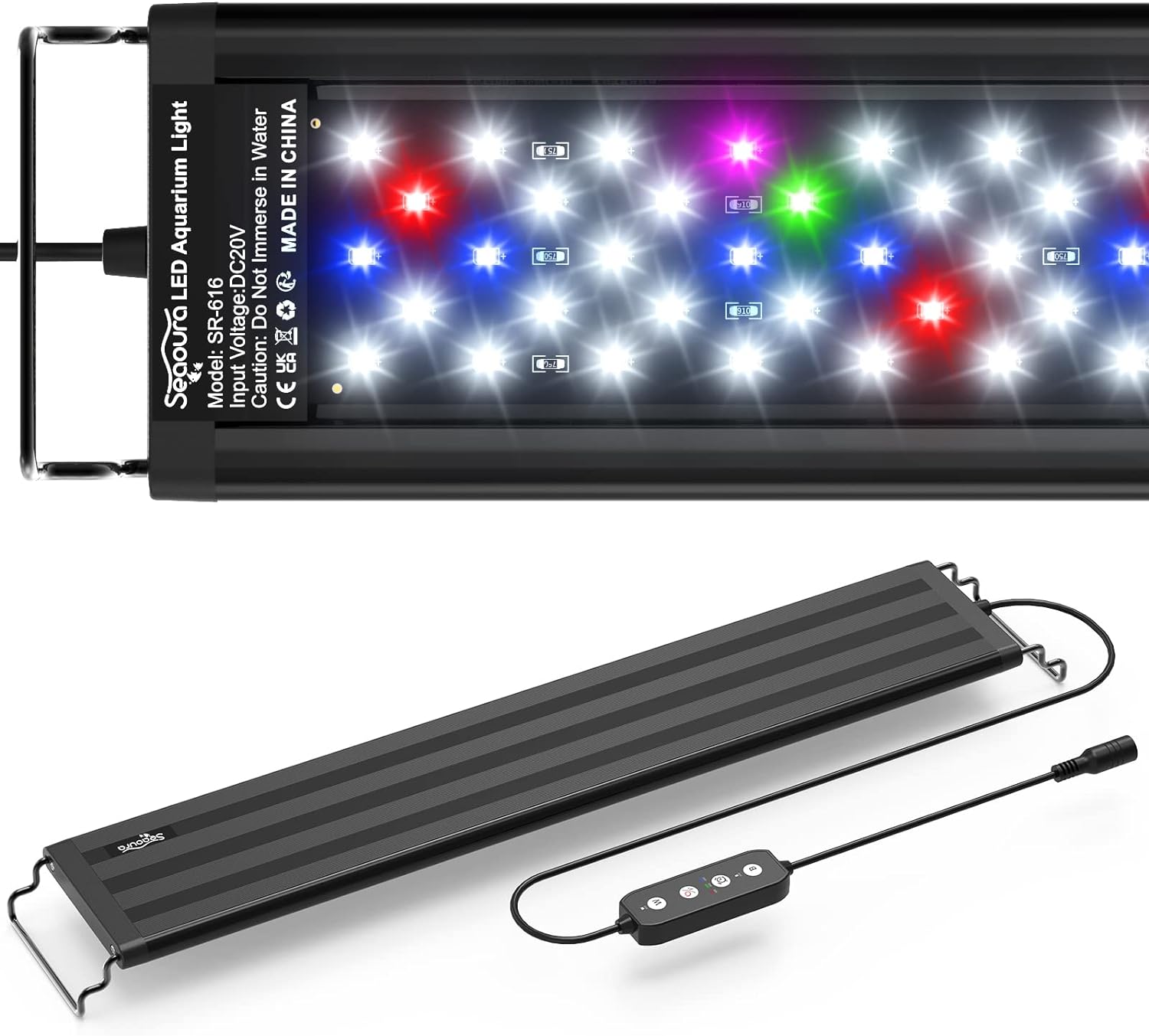 SEAOURA Led Aquarium Light for Plants-Full Spectrum Fish Tank Light 18-24'' | WRGBP Aquarium Plant Light with Timer for Freshwater Tank, 10 Brightness, Extend Brackets, Daylight, Moonlight, Auto On/Off