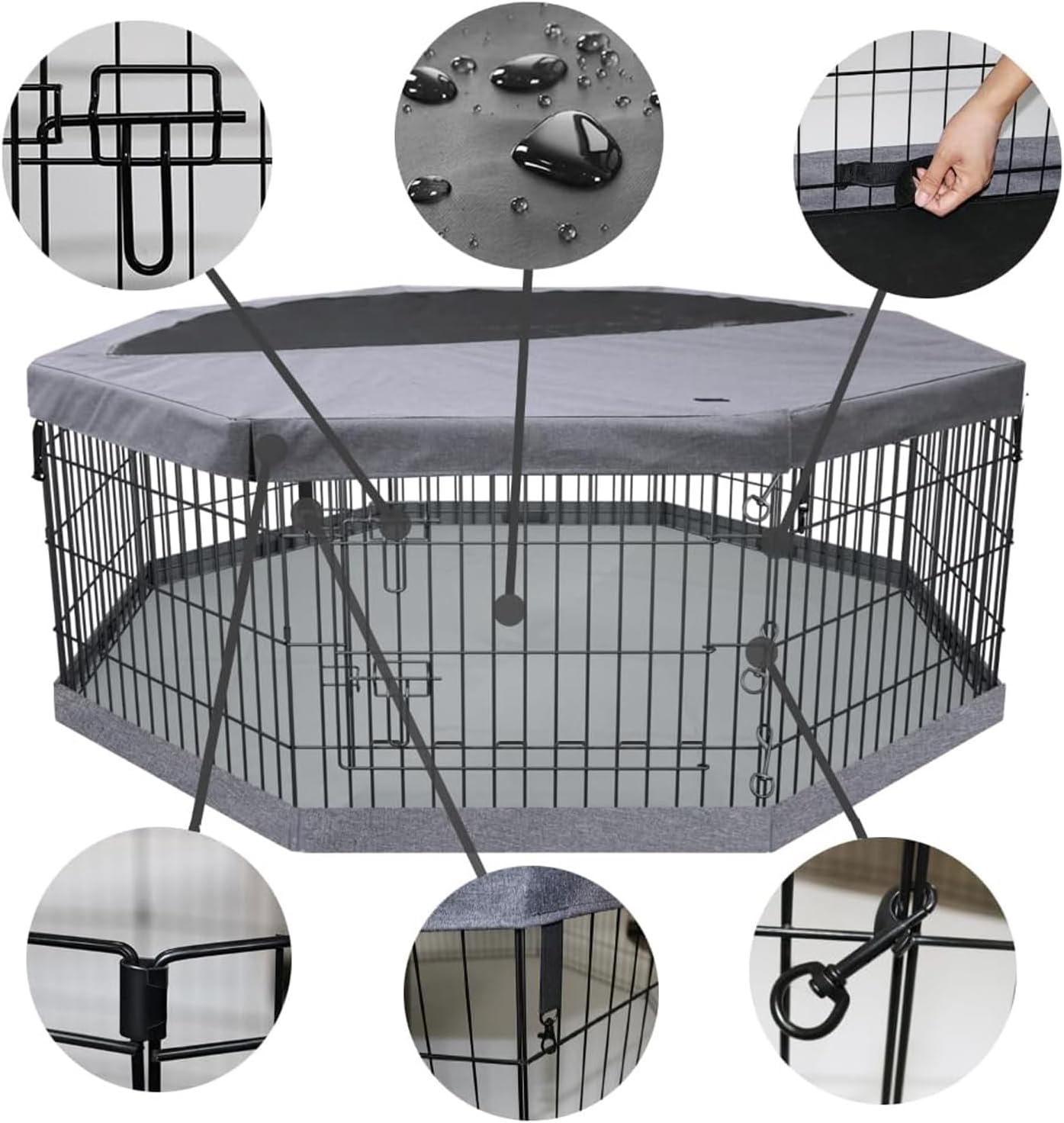 PETIME Foldable Metal Dog Exercise Pen/Pet Puppy Playpen Kennels Yard Fence Indoor/Outdoor 8 Panel 24" W with Top Cover and Bottom Pad (Playpen+Bottom+Top Cover, 8 Panels 24" H) - Image 2