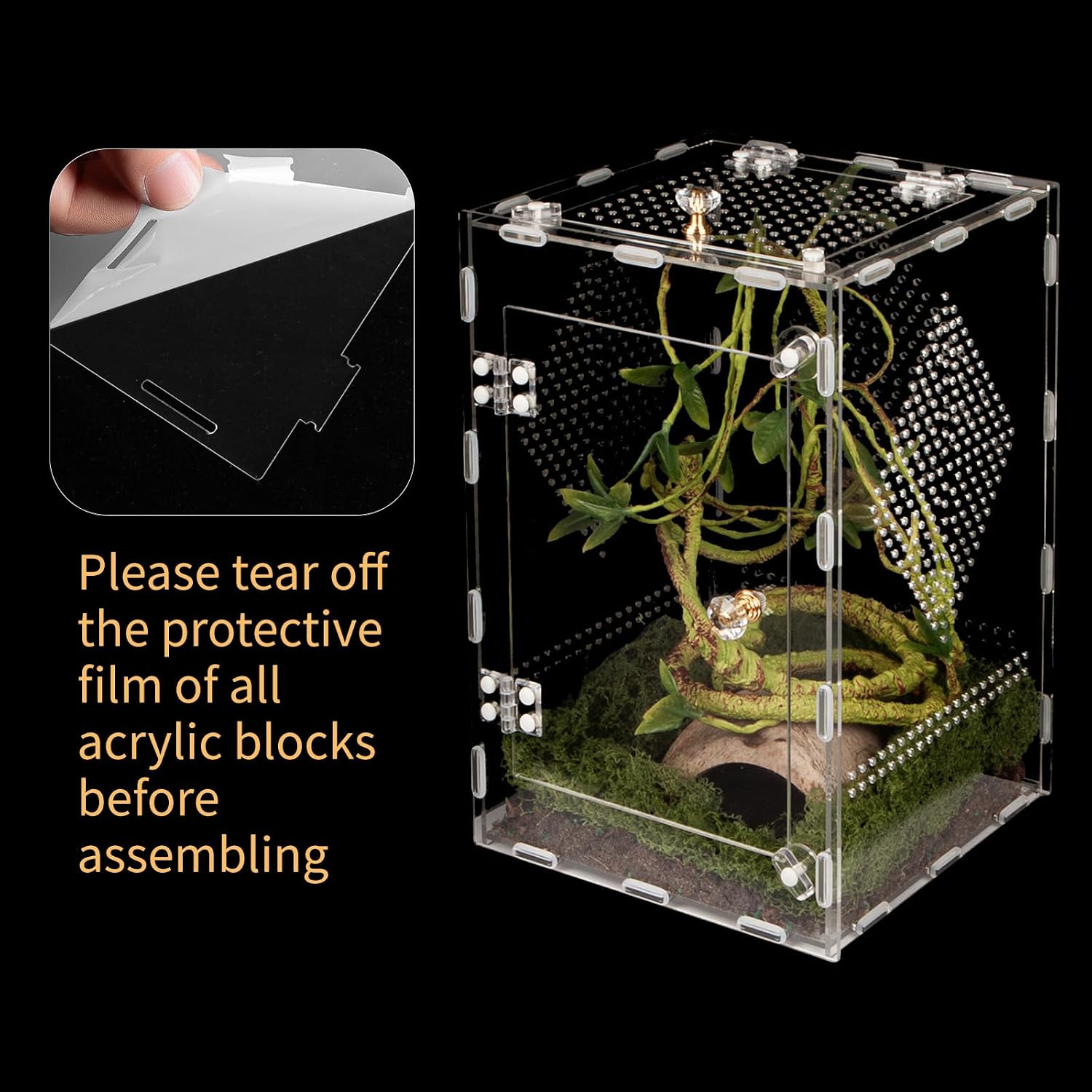 Acrylic Reptile Terrarium Easy Assembly, 360° Clear & Keep Pet Secure Design for Jumping Spiders, Tarantulas, Geckos Scratch-Resistant Large Ventilated Habitat Terrarium for Arachnids 11.8*7.9*7.9in - Image 7