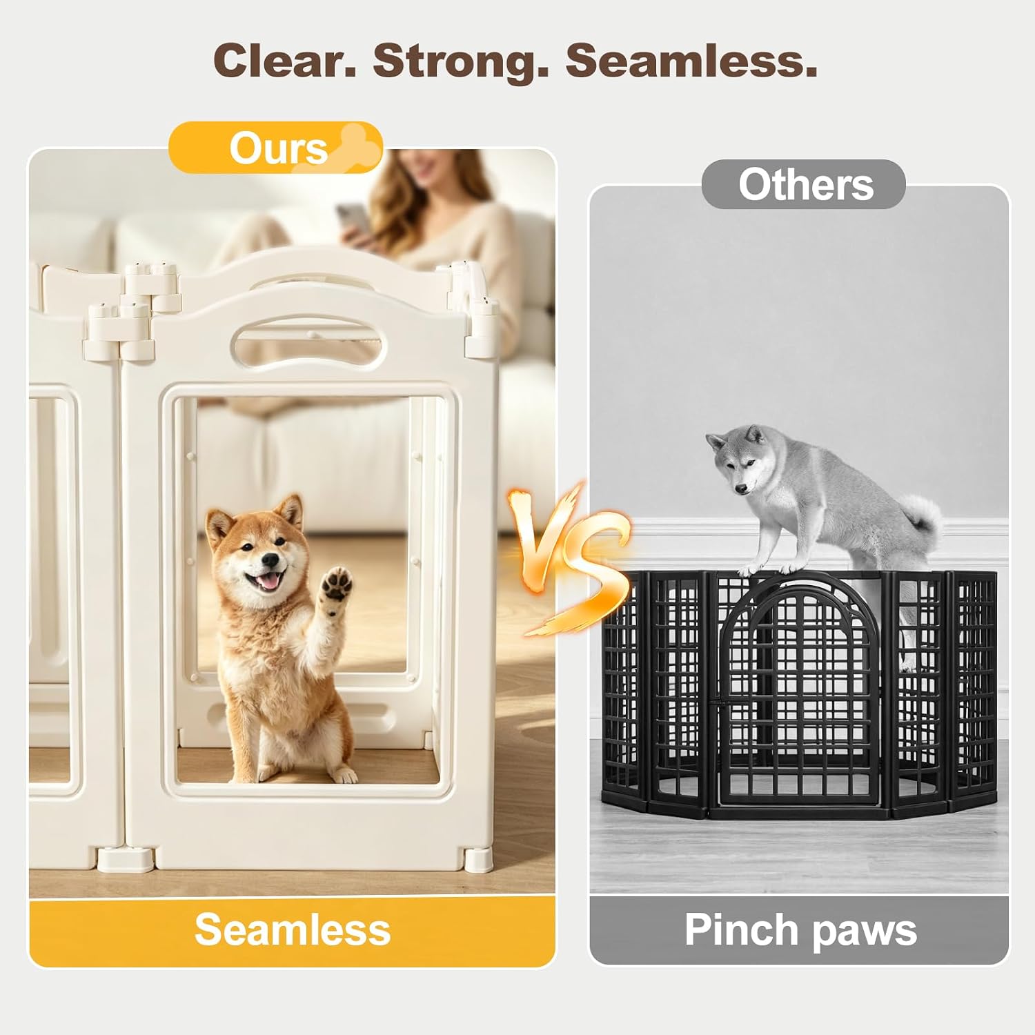Foldable Clear Acrylic Dog Playpen with Door, 23.6" Acrylic Puppy Playpen, Easy Assemble Indoor Pet Fence with White Frame, Clear Dog Playpen for Puppies & Animal (White, 23.6‘H, 12 Panels + 1 Door) - Image 6