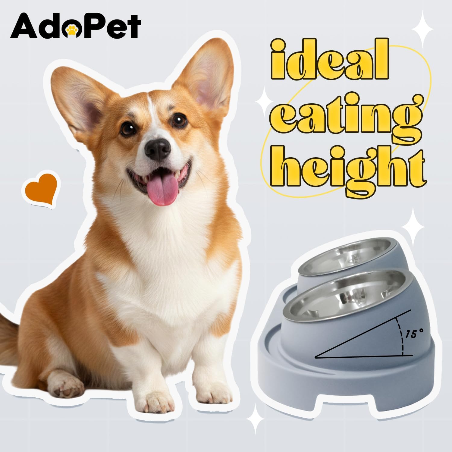 Non-Slip Tilted Double Dog & Cat Bowl with Removable Inserts, Anti-Tip Dual Food and Water Feeder for Small Dogs and Cats, Easy to Clean (Grey) - Image 4