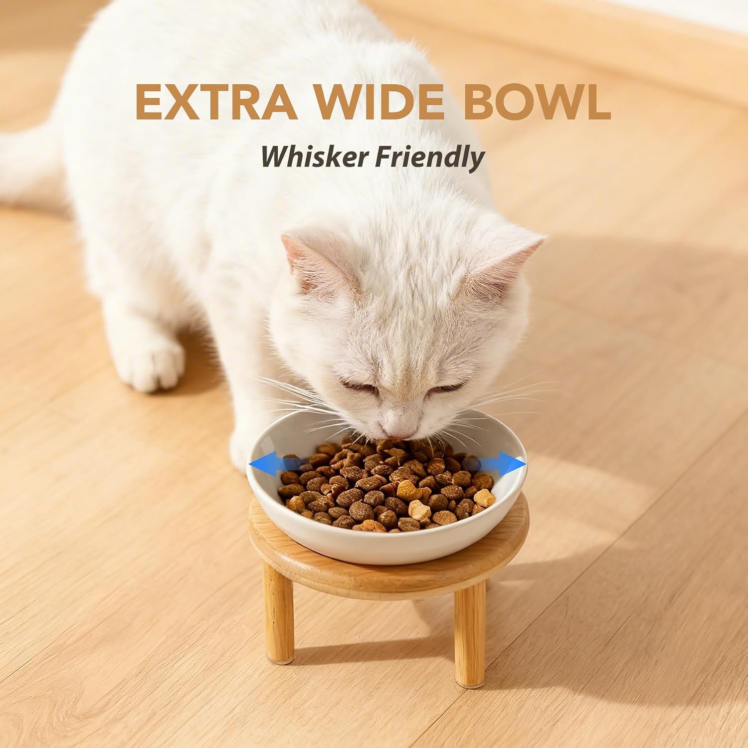 Havniva Elevated Cat Bowls Raised Ceramic Cat Bowl, 5.7” Wide Opening Cat Food Bowl Whisker Friendly Cat Dish Anti-Slip with Bamboo Stand, Shallow Pet Food & Water Bowl for Indoor Cats - Image 6