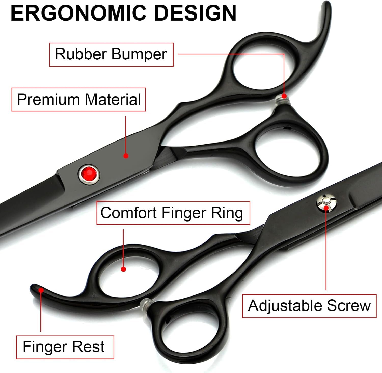 TINMARDA Dog Grooming Kit, Titanium Black Stainless Steel Dog Grooming Scissors with Curved Shears, Black Finger Rings - 5 Piece Sharp Durable Pet Shears for Dogs Cats At Home Salon-Quality Grooming - Image 6