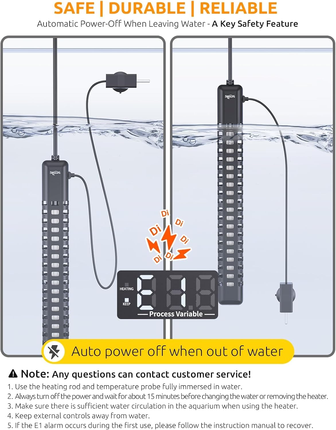 SEAOURA 500W Aquarium Heater, Submersible Fish Tank Heater for 70-80 Gallon, ECO Precise Adjustable 0.1℉/℃ Temp, Overheat Protection Auto Power-Off, External Intelligent Controller, Salt/Freshwater - Image 2