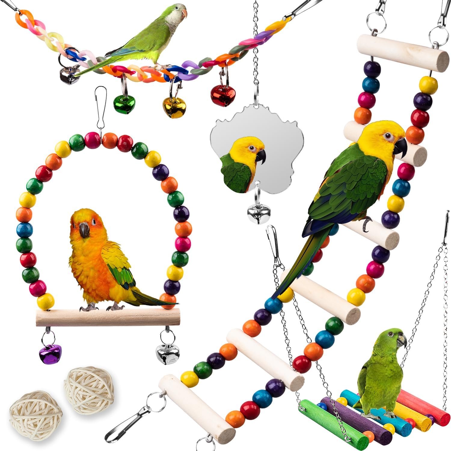 Bird Toys for Parakeets 7Pcs, Wood ...