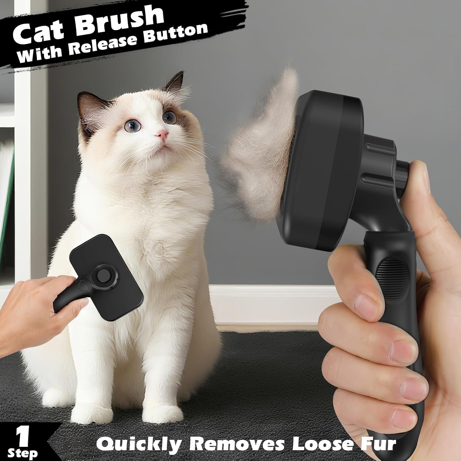 3PCS Cat Grooming Supplies, Cat Brush & Nail Clipper/Trimmer & Flea Comb for Shedding Indoor Cats Essentials Stuff Accessories (Black) - Image 3