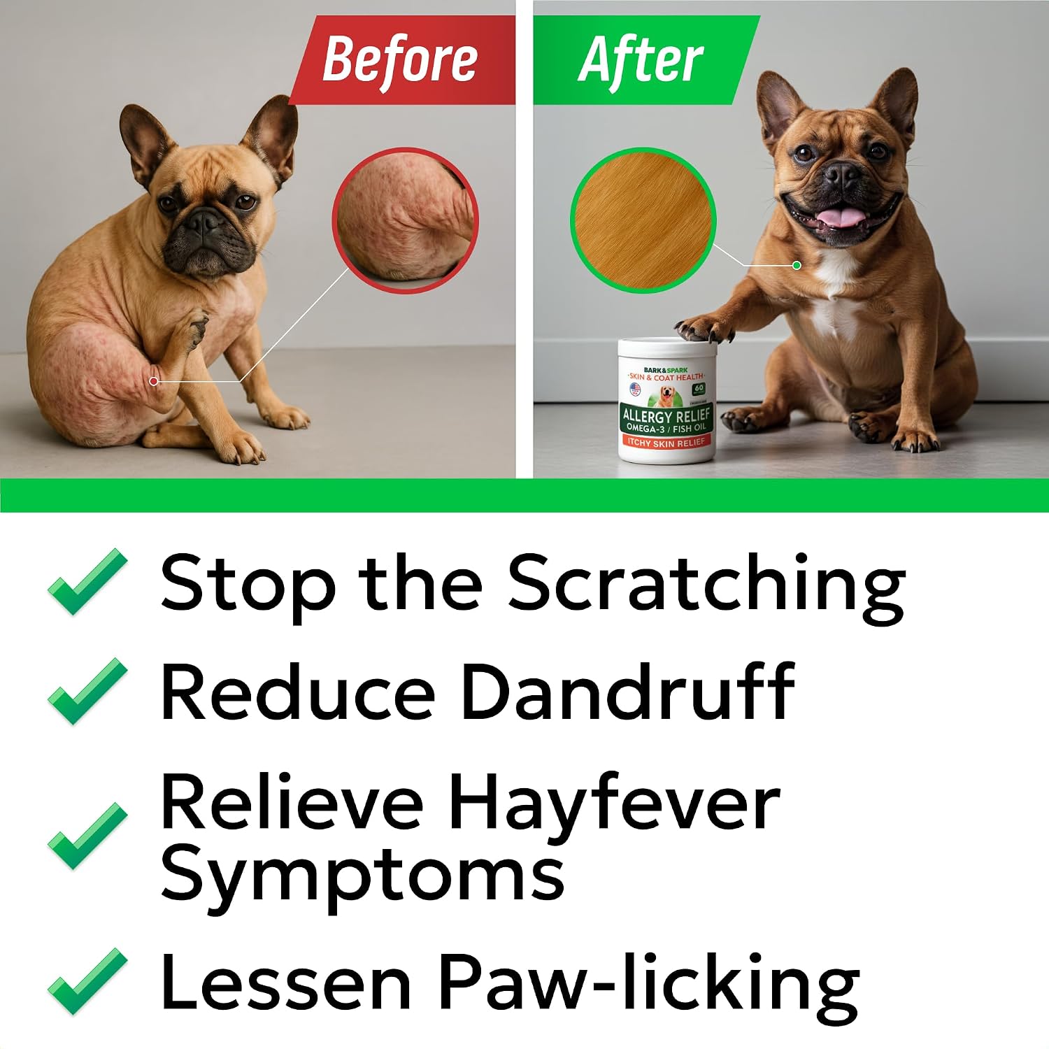 BARK&SPARK Dog Allergy Relief Soft Chews for Skin Health & Seasonal Allergies - Anti-Itch Supplement w/Omega-3, Quercetin & Bromelain Immune Treats for Dry Skin & Hot Spots - BBQ Chicken - 60ct - Image 5