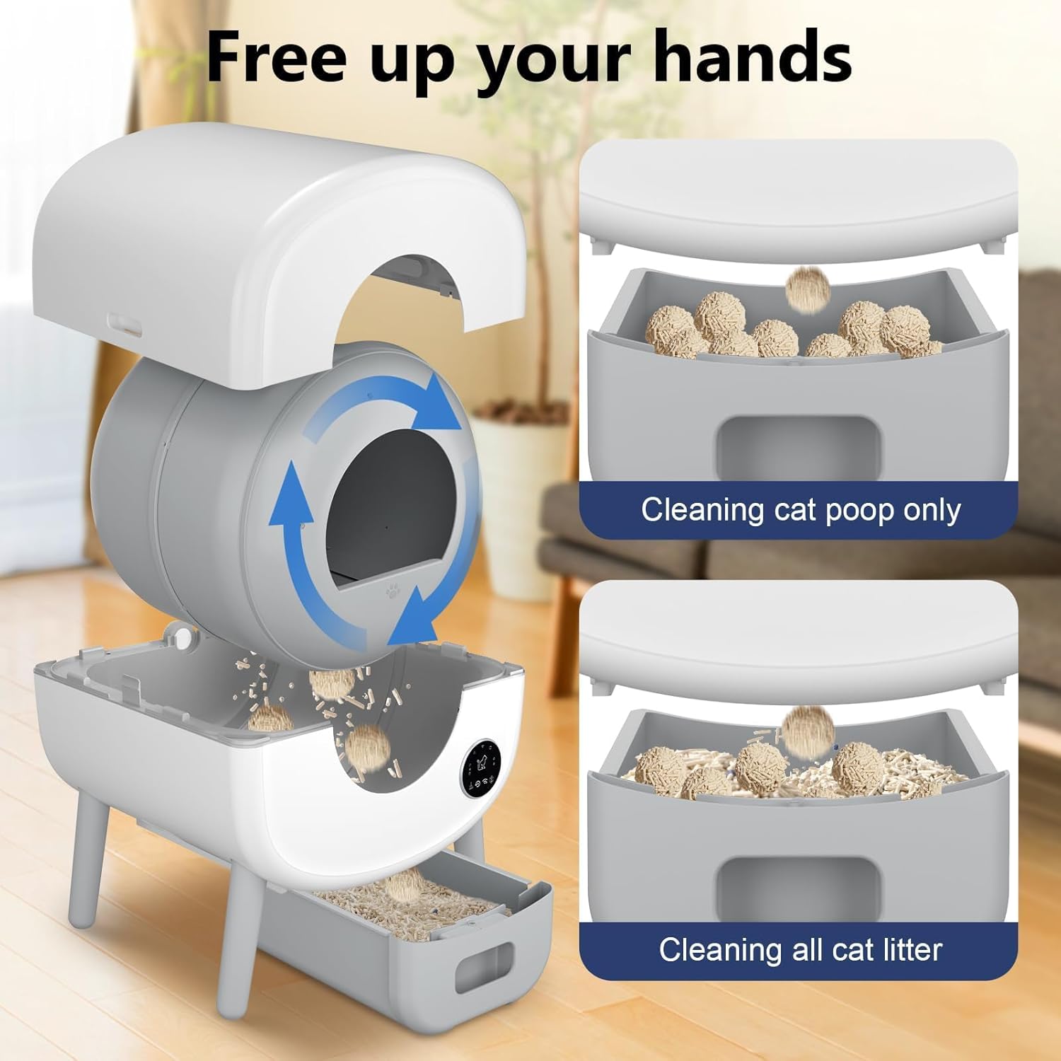 Cumrige Self Cleaning Litter Box, Large Capacity Automatic Cat Litter Box Self Cleaning for Cats, App Control,Safety Protection, 2 Roll Garbage Bags,White & Grey - Image 6