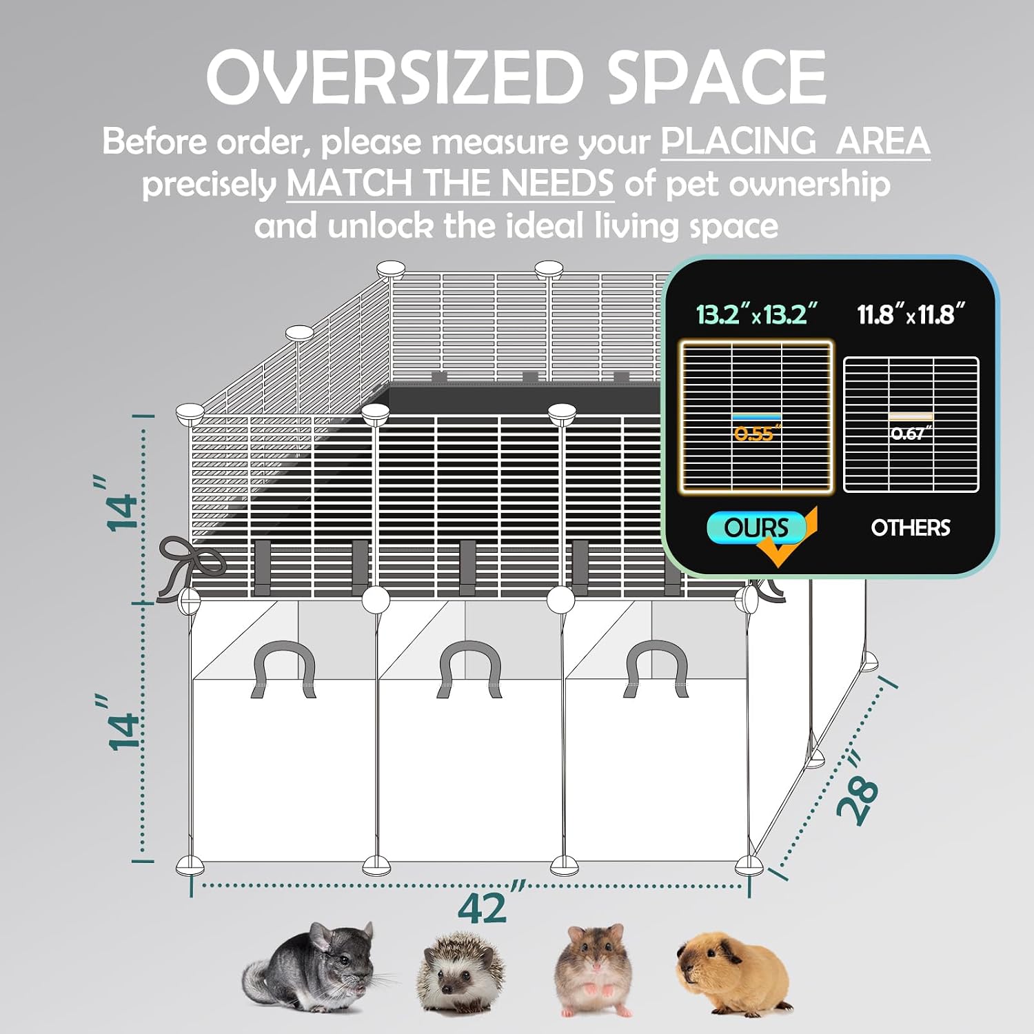 MEEXPAWS Guinea Pig Cages Small Animal Playpen Large 42" L x 28" W x 28" H | with Waterproof PVC Liner & Washable Pee Pad &Storage Space, C&C Cage for Guinea Pigs Indoor Pet Enclosure Wire Yard Playpen - Image 7