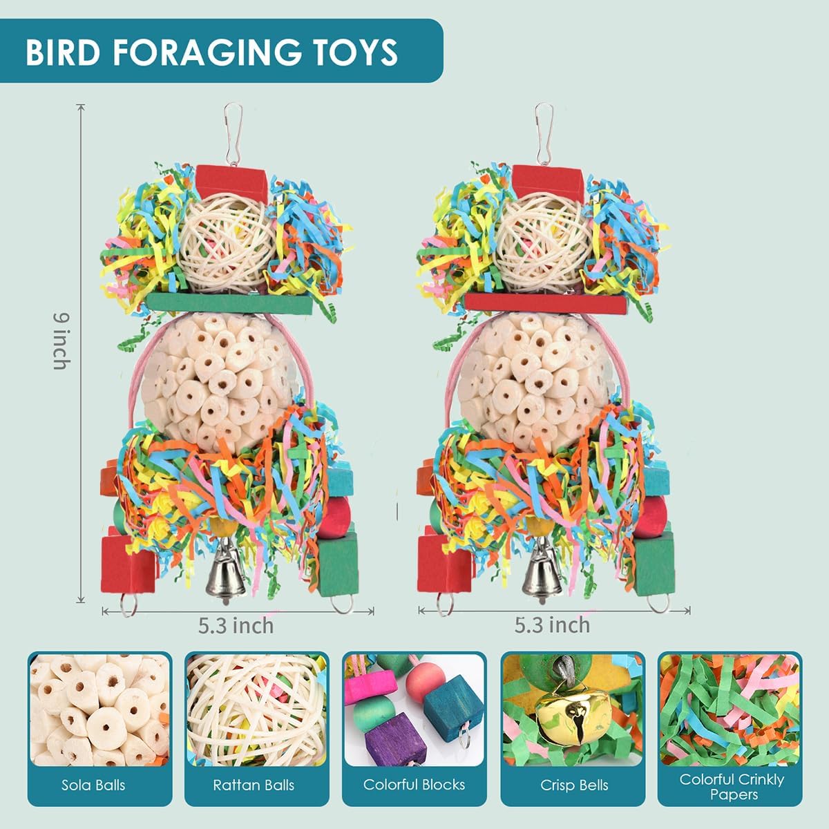 BBjinronjy Bird Toys,2PCS Hanging Natural Soft Sola Ball Beak Chew Shred Forage Toys for Parrots,Cockatiel,Conure,Love Birds,Parakeets,Budgie and Other Small Birds - Image 5