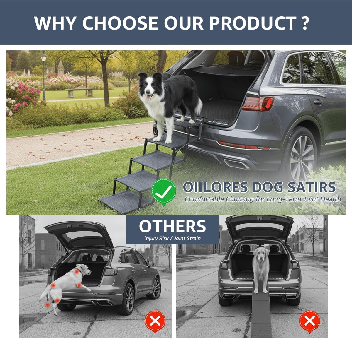 Oiilores Foldable Dog Stairs for Large Dogs - Extra Wide Pet Ramp for Cars, SUV, Non-Slip Surface, Supports Up to 250 Lbs, 5 Steps - Image 5