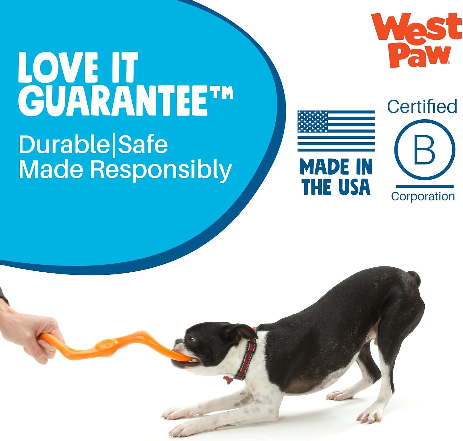 West Paw Zogoflex Bumi Dog Tug Toy – S-Shaped, Lightweight Chew Toys for Fetch, Play, Pet Exercise – Tug of War Soft Flinging Squishy Chewy Toy for Dogs – Guaranteed, Latex-Free, Large 9.5", Aqua Blue - Image 7