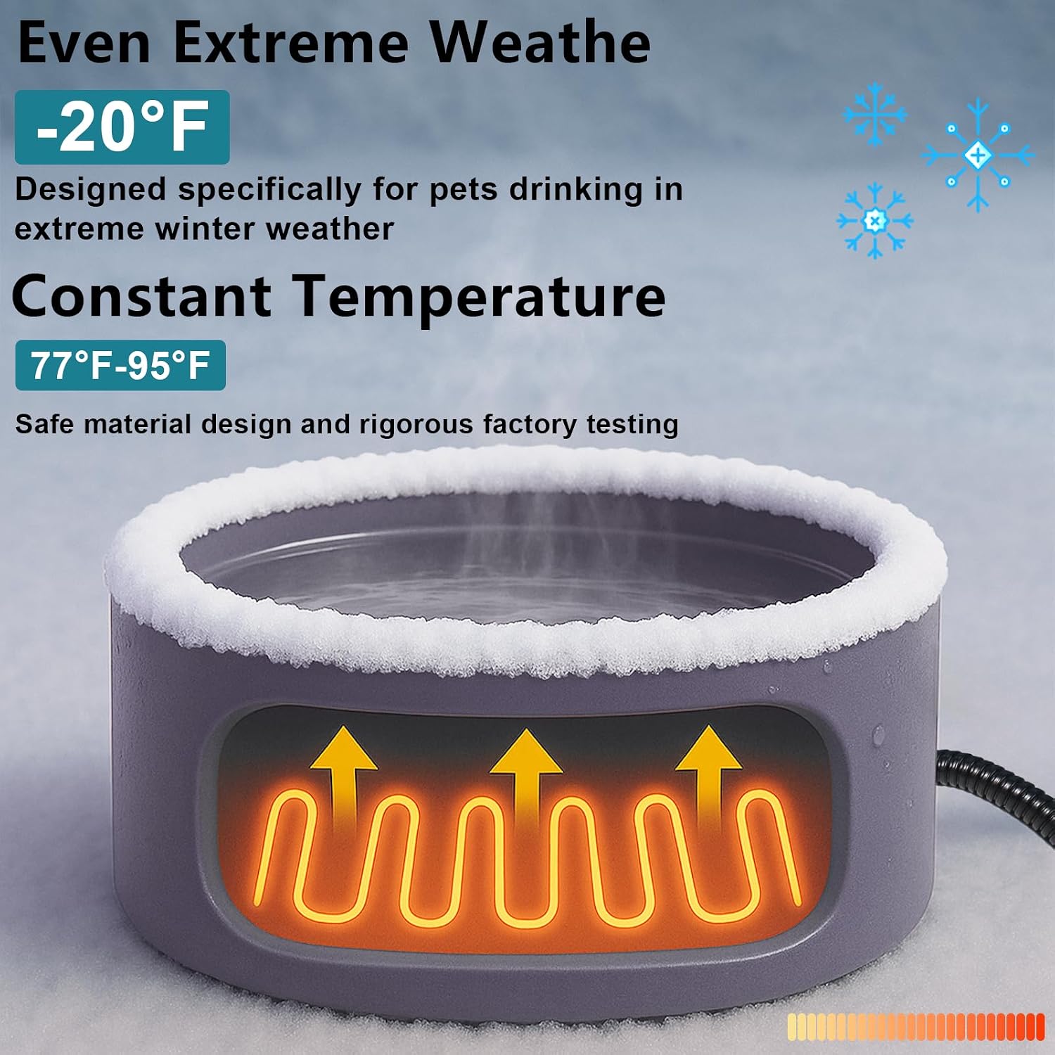 Pet Heated Bowl for Dog,Cat Warming Water Bowl with Chew Resistant Power Cord, Outdoor Waterproof Smart Uniform Heating for Small Animals Bird Chicken Rabbit Duck (108 fl oz, Purple) - Image 4