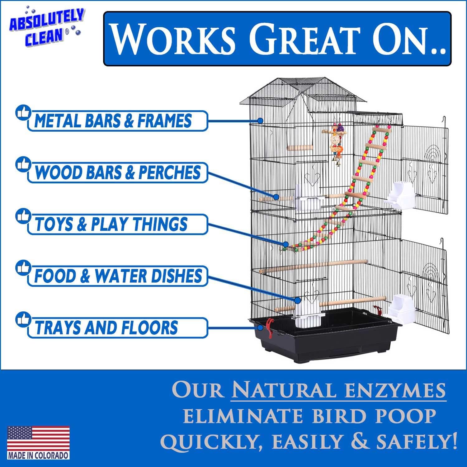 Absolutely Clean Amazing Bird Cage Cleaner and Deodorizer - Just Spray/Wipe - Safely & Easily Removes Bird Messes Quickly and Easily - Made in The US - Fragrance Free (16oz Pack of 1) - Image 3