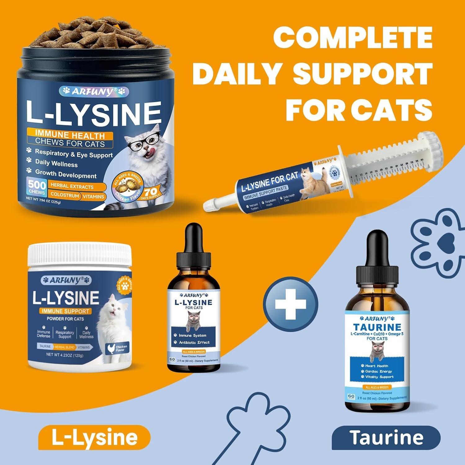 L-Lysine for Cats, Immune, Eye Function, Respiratory Support, 500 Chews | Sneezing, Running Nose, Watery Eyes Support, with Taurine, Beta-Glucans, Bovine Colostrum, Crunchy & Creamy, Chicken Flavor - Image 9