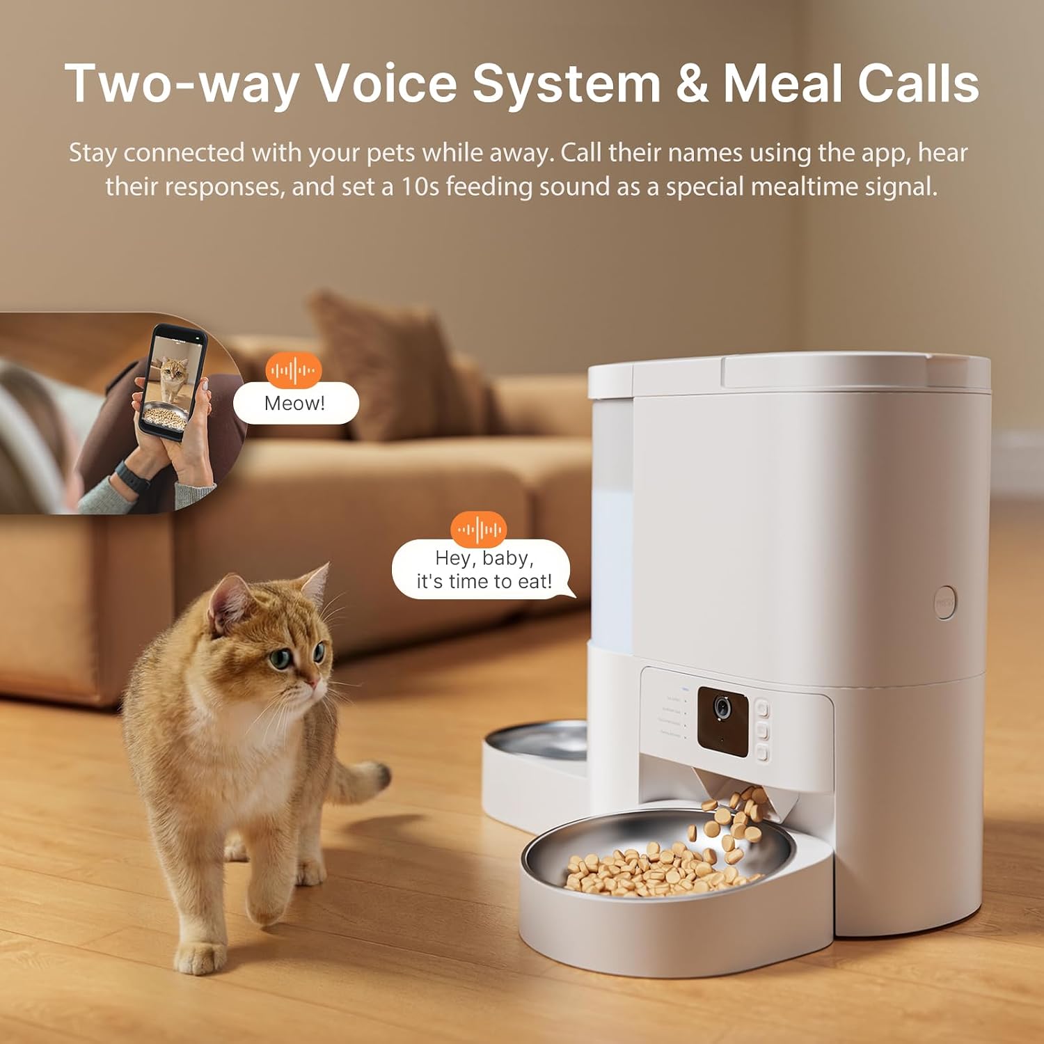 Automatic Cat Feeder with Camera, 2 in 1 Cat Food and Water Dispenser | 2K HD Video and Night Vision, 5G App Controlled Timed Pet Feeder, 4L Food & 3L Gravity Waterer, 2-Way Audio for Cat Small Dog - Image 6