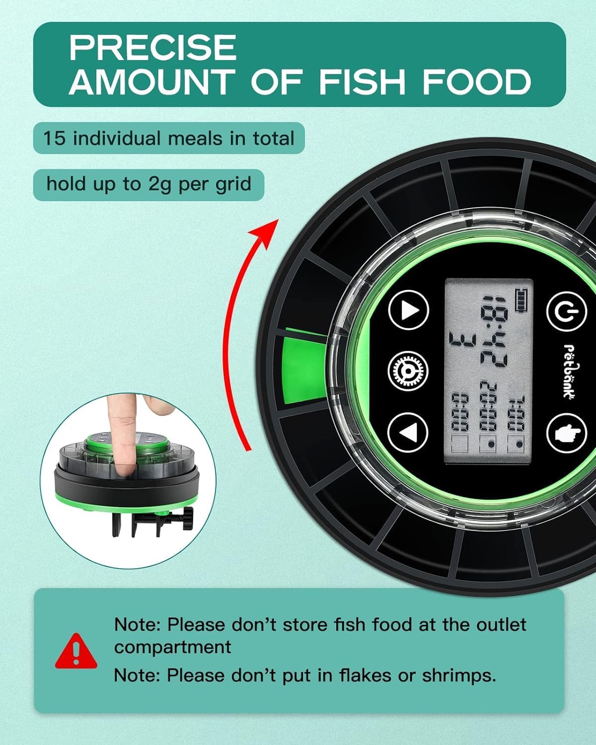 Automatic Fish Feeder for Aquarium - Moisture-Proof and Precision Feeding Betta Vacation Feeder, USB Rechargeable Auto Fish Food Dispenser with Timer,LCD Display - Image 2