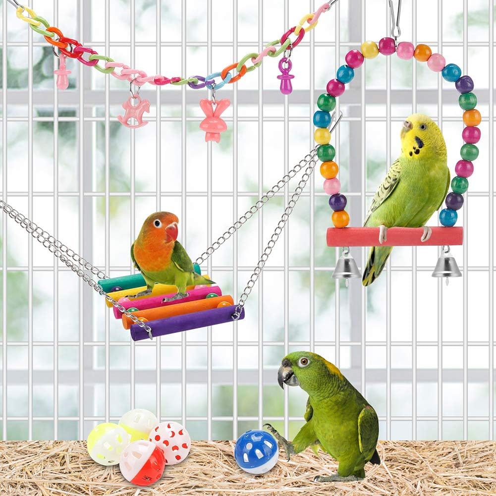 Bird Parakeet Toys - Swing Hanging Standing Chewing Hammock Climbing Ladder Bird Cage Colorful Toys Suitable for Budgerigar, Parakeet, Conure, Cockatiel, Mynah, Love Birds, Finches - Image 5