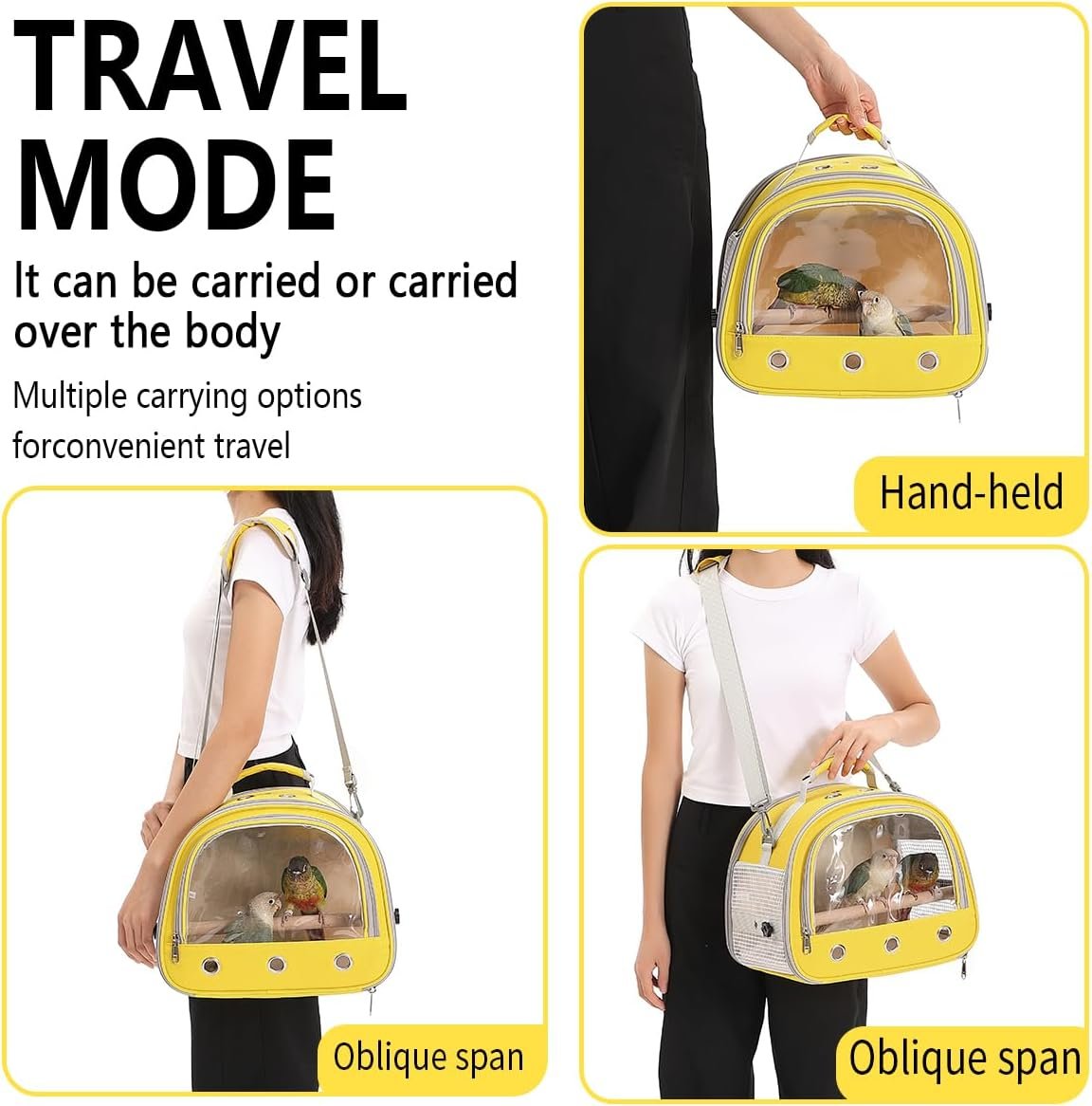 Bird Carrier,Bird Cage Parakeet Parrot Budgie Carrier Backpack for Small Birds, Travel Bird Cages with Perch, Transparent Ventilation Cockatiels, Lightweight Pet Carrier for Outdoor Use(Yellow) - Image 8