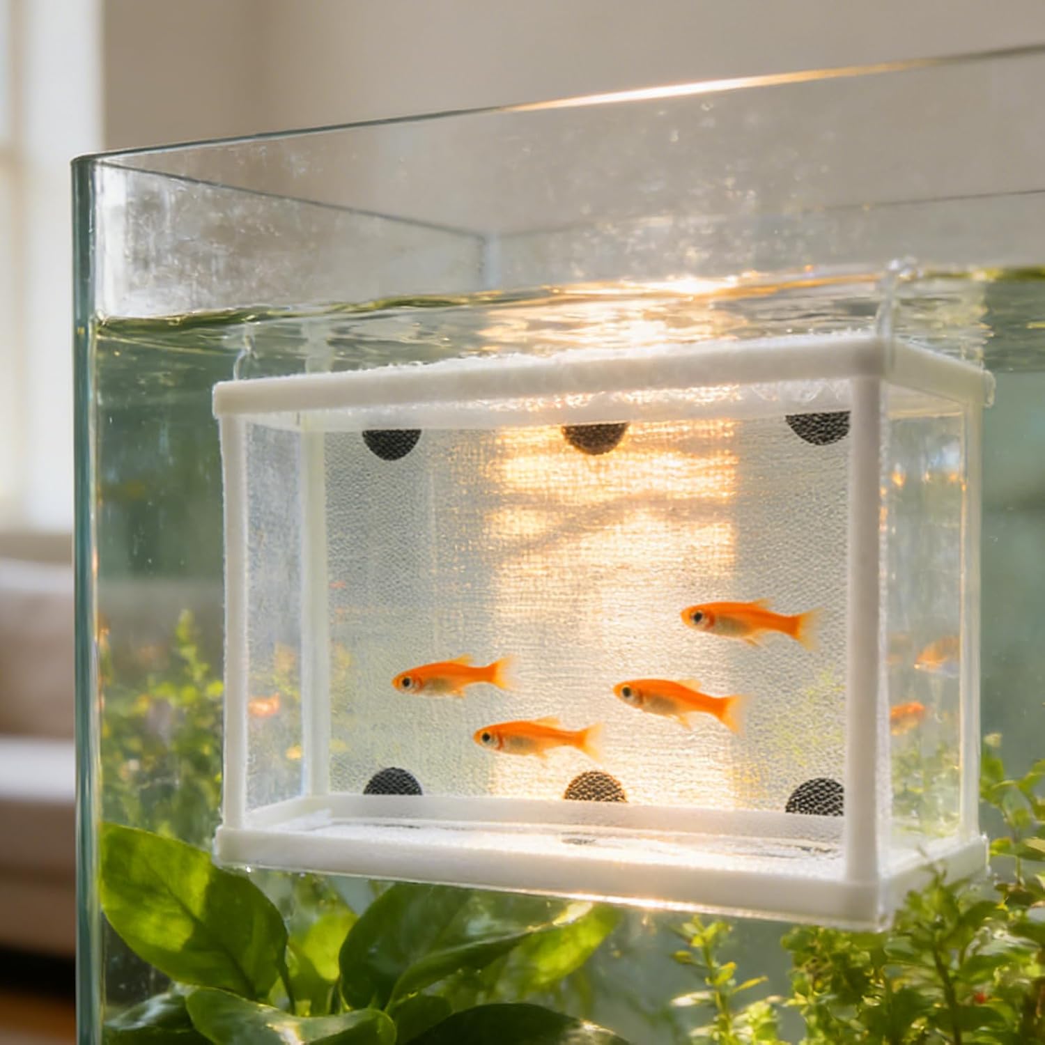 Anxingo 2 Pack Fish Tank Breeder Net,Fish Isolation Breeding Hatching Box, Plastic Frame Hatching Box Separation Net Breeding Box with Suction Cup for Aquarium - Image 5