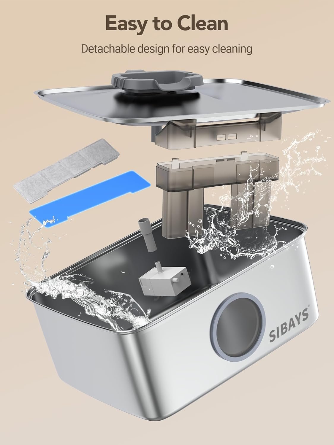 SIBAYS 4Gal/15L Dog Water Fountain, Stainless Steel Large Capacity Pet Water Fountain with Water Level LED Light, Automatic Quiet Dog Water Bowl Dispenser for Large Dogs & Multi-Pet Easy to Clean FS79 - Image 8