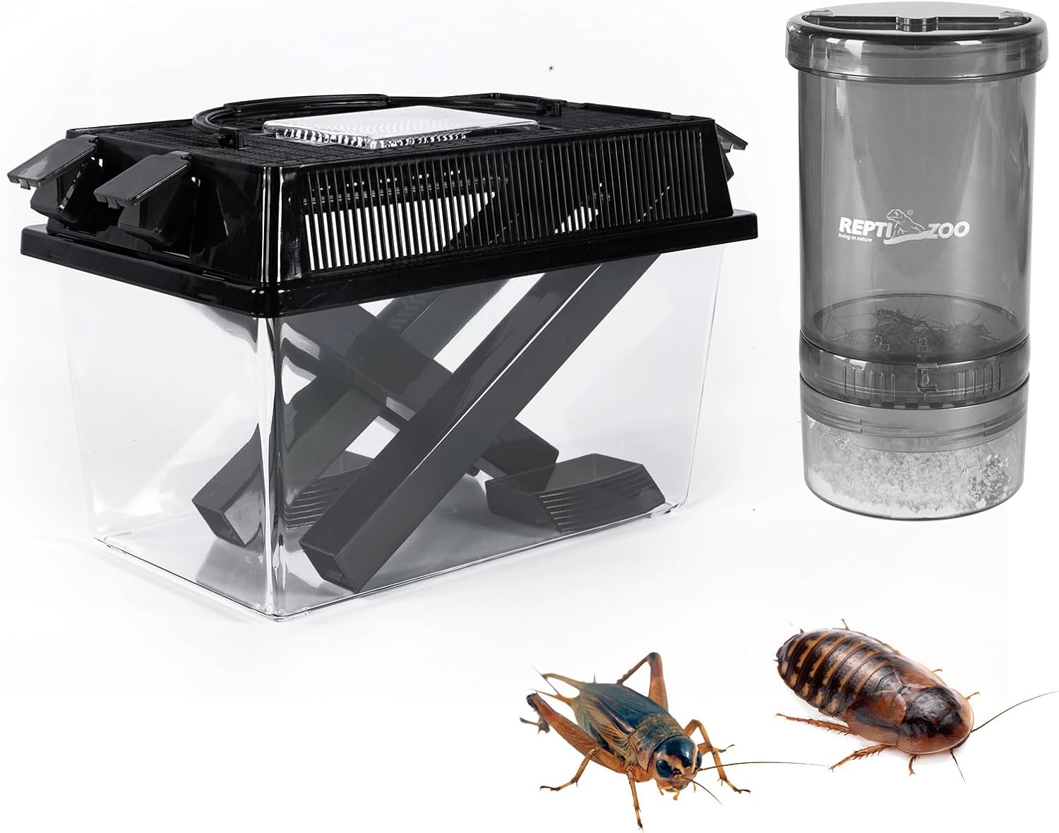 REPTI ZOO Reptile Cricket Keeper & Mixer Combo Kit, Reptile Cricket Calcium Powder Feeder, Feeding Dispenser Shaker for Bearded Dragon Gecko Lizards Chameleon Snake