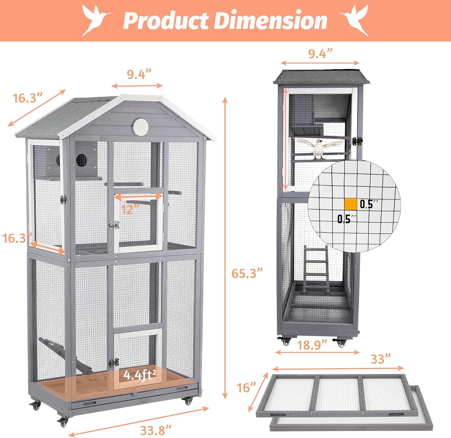 Gowoodhut Outdoor Bird Cage Large, Wooden Flight Aviary with Perches, Nest Habitat, and Easy-Clean Pull Out Tray for Parakeets, Macaws, and More - Image 5