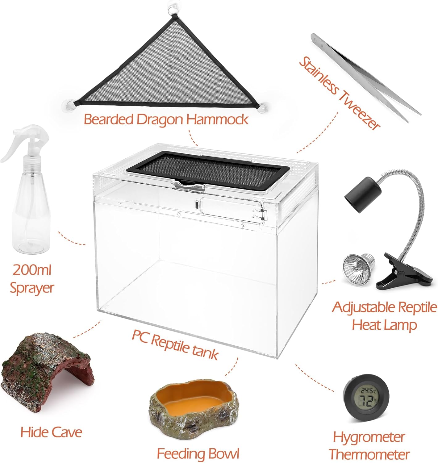 AZV Reptile Tank Starter Kit,8 Piece Escape Proof Hermit Crab Cage Small | All In One Lizard Terrarium,Multi-Vent Compatible Gecko Habitat,Clear PC Material Frog Enclosure,Easy-Clean Waterproof Base - Image 8