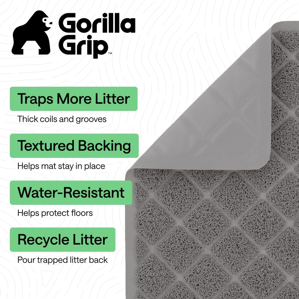 GORILLA GRIP Cat Litter Box Mat, Cushioned Coil Mesh Litter Trapping Mats, Scatter Control Supplies for Less Mess, Phthalate Free, Ultra Deep Catch Grooves, Rinse or Vacuum to Clean, 24x17 Gray - Image 2