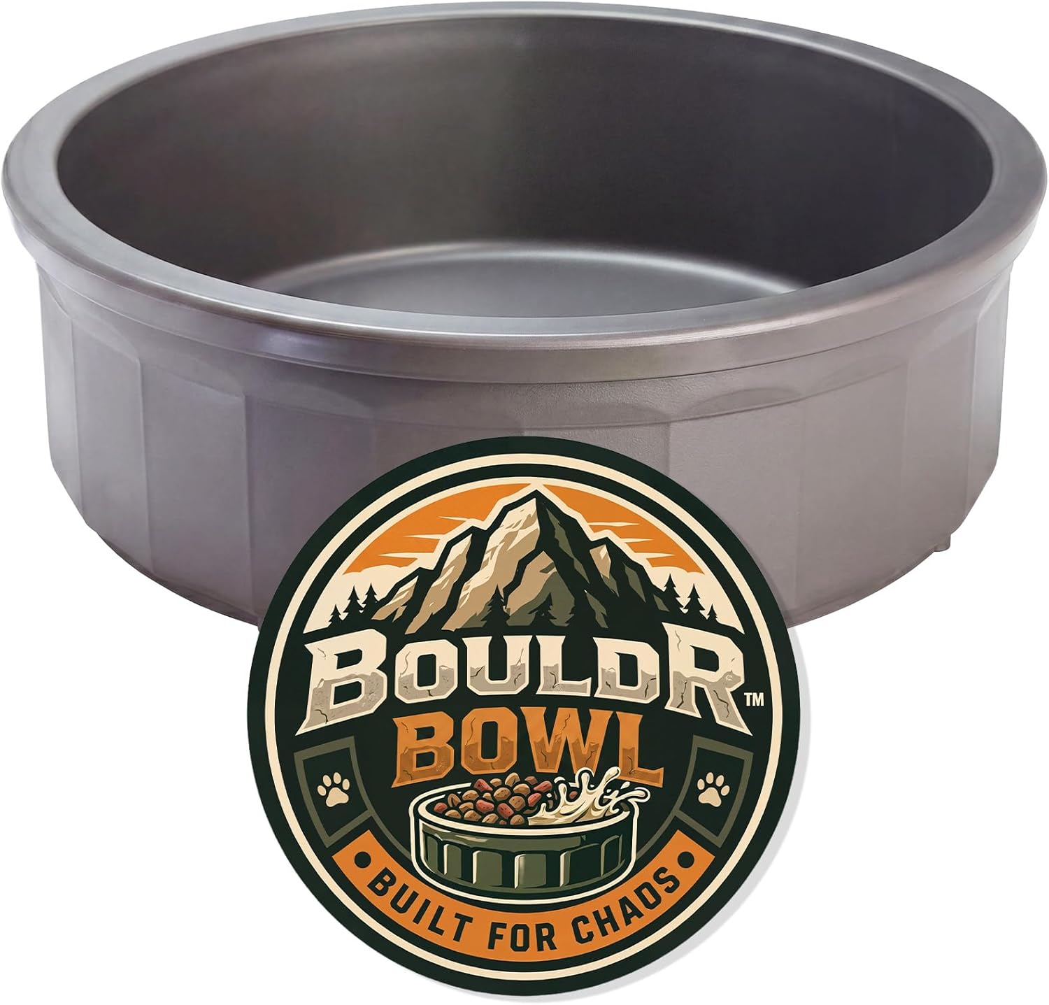 Pet Crock Bowl – Thick Durable Plastic Non-Tip Food & Water Dish for Dogs, Cats & Small Animals – Indoor/Outdoor – Chew Resistant, Easy Clean (Gray, Large 48oz)