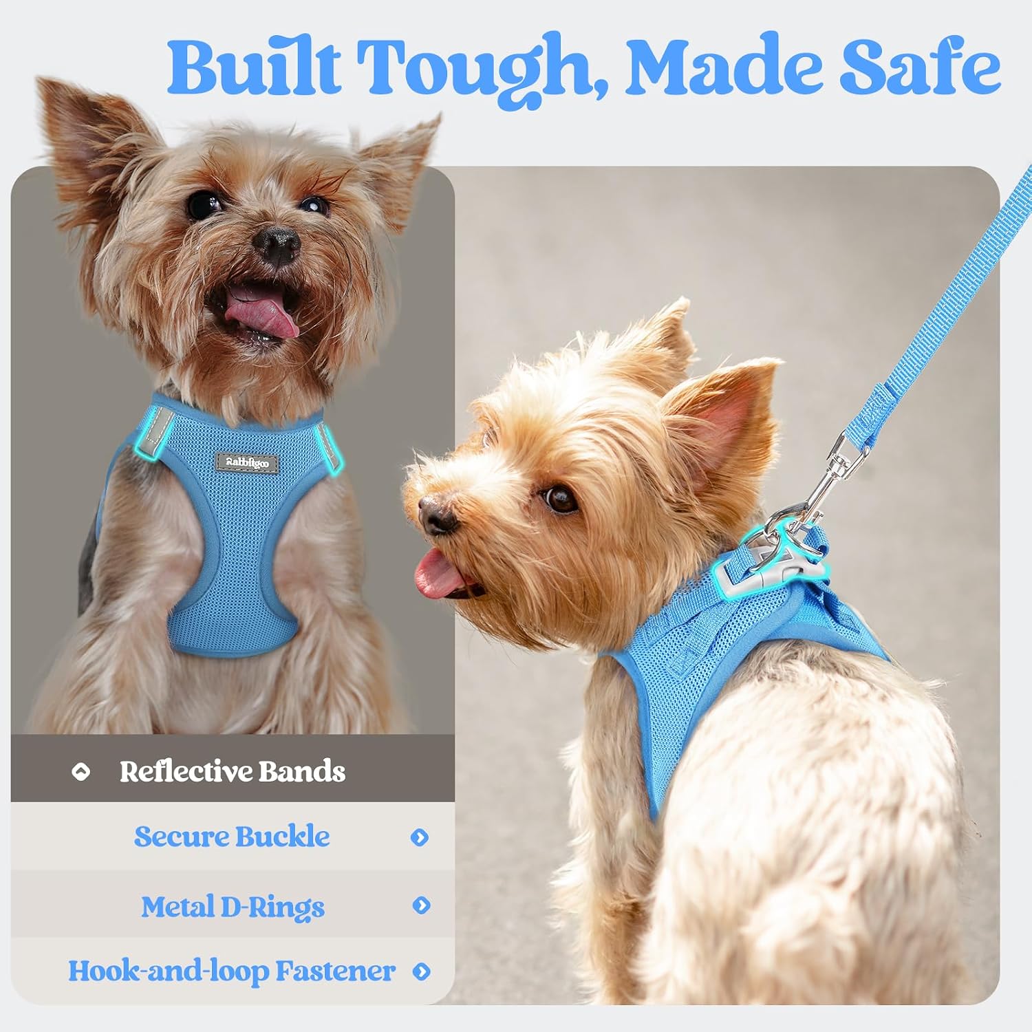 rabbitgoo Dog Harness Small Sized and Leash Set, Step-in Puppy Pet Vest | Light, Soft, Breathable Air Mesh, Easy on and Remove with Hook & Loop, Secure Reflective for Walking, Blue S - Image 7