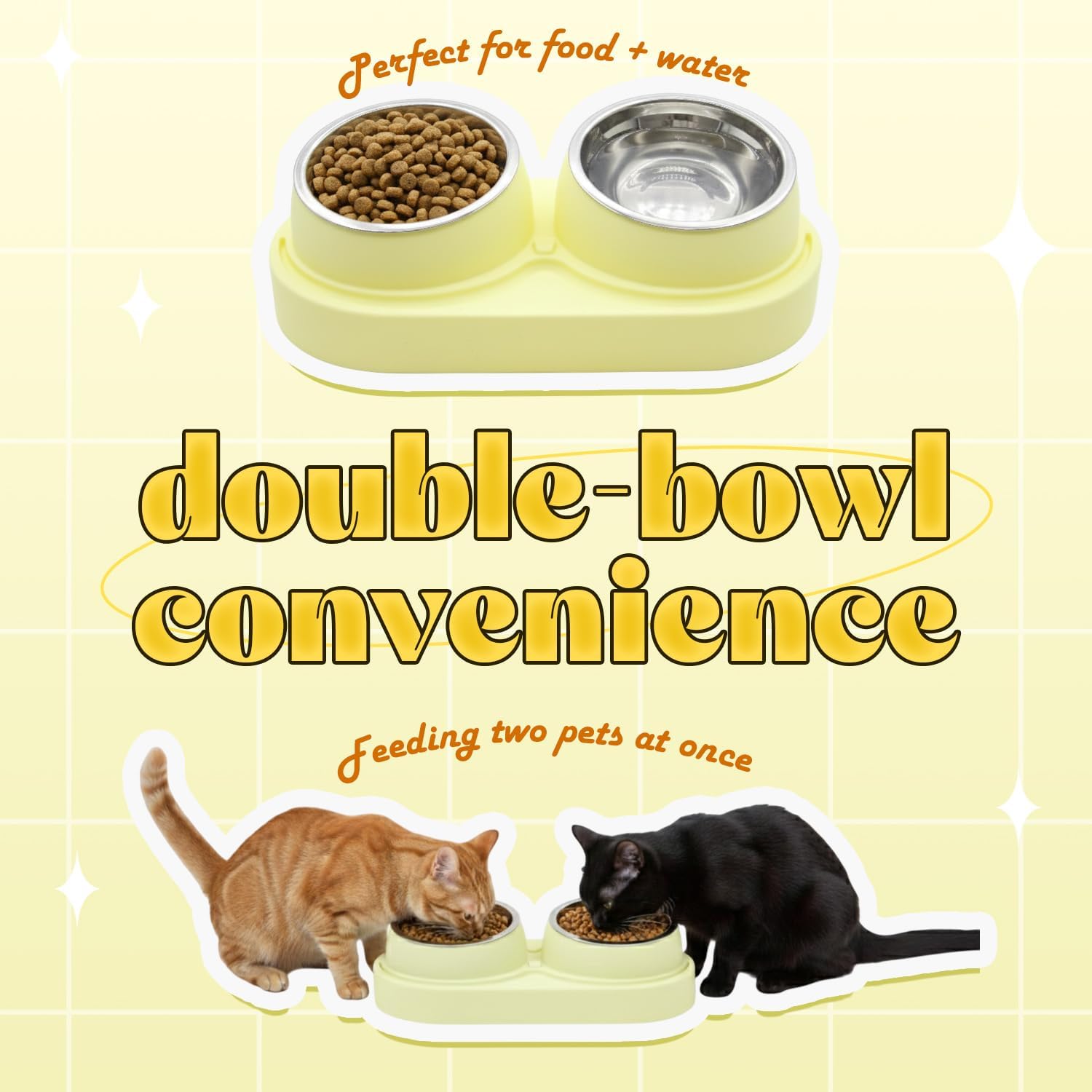Non-Slip Tilted Double Dog & Cat Bowl with Removable Inserts, Anti-Tip Dual Food and Water Feeder for Small Dogs and Cats, Easy to Clean (Pastel Yellow) - Image 3