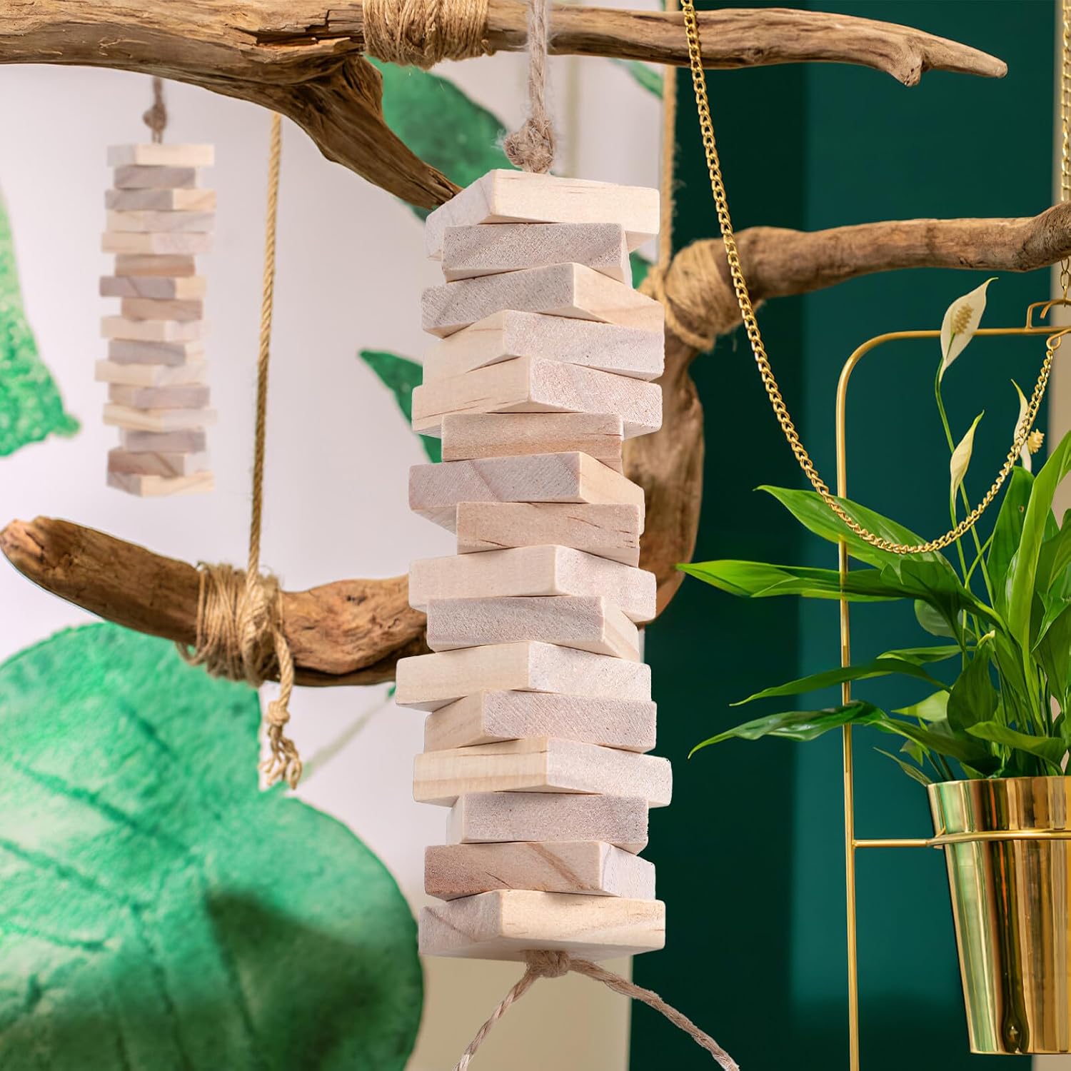 NOLITOY Parrot Toys: 100PCS Wooden Chewing Blocks, Thick Natural Wood for Bird Chew Training, DIY Cage Toys for Parakeet Budgie Conure Macaw Cockatoo - Image 2