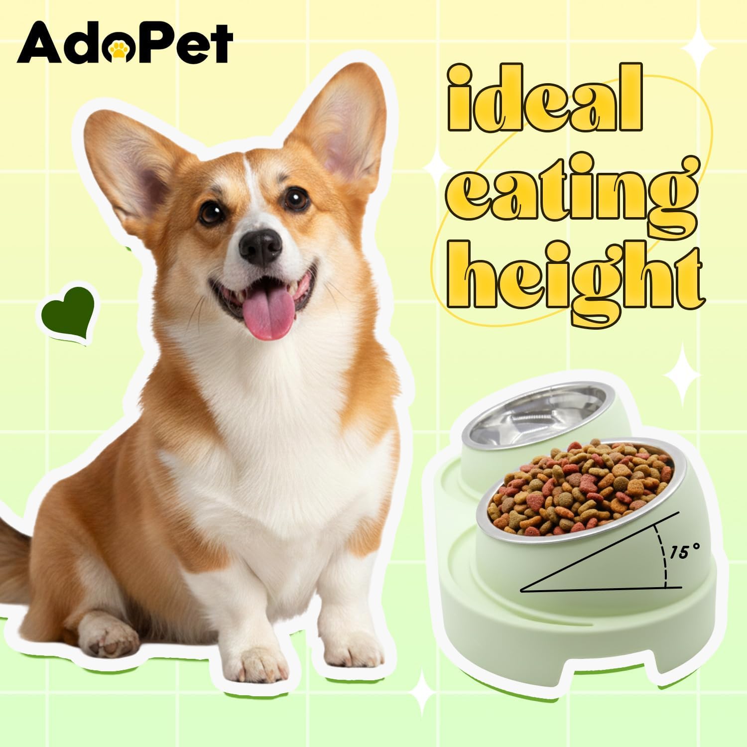 Non-Slip Tilted Double Dog & Cat Bowl with Removable Inserts, Anti-Tip Dual Food and Water Feeder for Small Dogs and Cats, Easy to Clean (Pastel Green) - Image 4