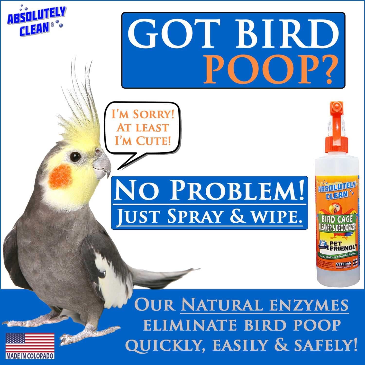 Absolutely Clean Amazing Bird Cage Cleaner and Deodorizer - Just Spray/Wipe - Safely & Easily Removes Bird Messes Quickly and Easily - Made in The US - Fragrance Free (16oz Pack of 1) - Image 2