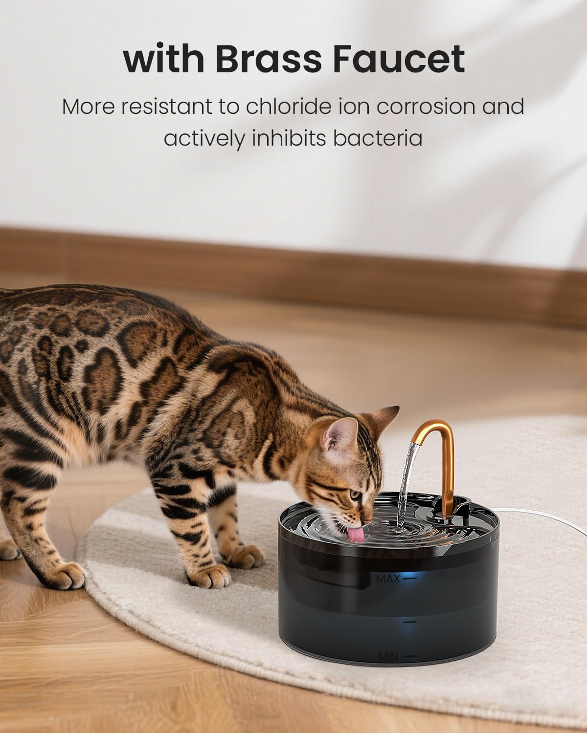 Cat Water Fountain, 71oz/2.1L Cat Fountain for Drinking with Copper Faucet, MISFANS-Designed Pump & Filter, Plastic Automatic Pet Water Fountain Bowl & Dispenser with 3-Pack Replaceable Filters - Image 2