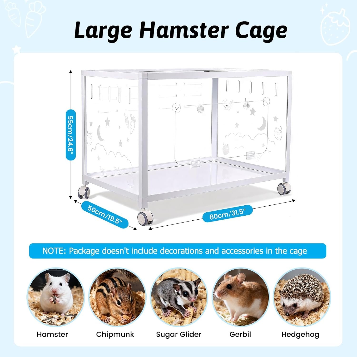 Large Hamster Cage, Hamster Habitat 360° Viewing Guinea Pig Cages Hamster Tank with 2 Door and Wheels Small Animal Habitat for Syrian Dwarf Gerbils Rats Guinea Pigs - Image 3