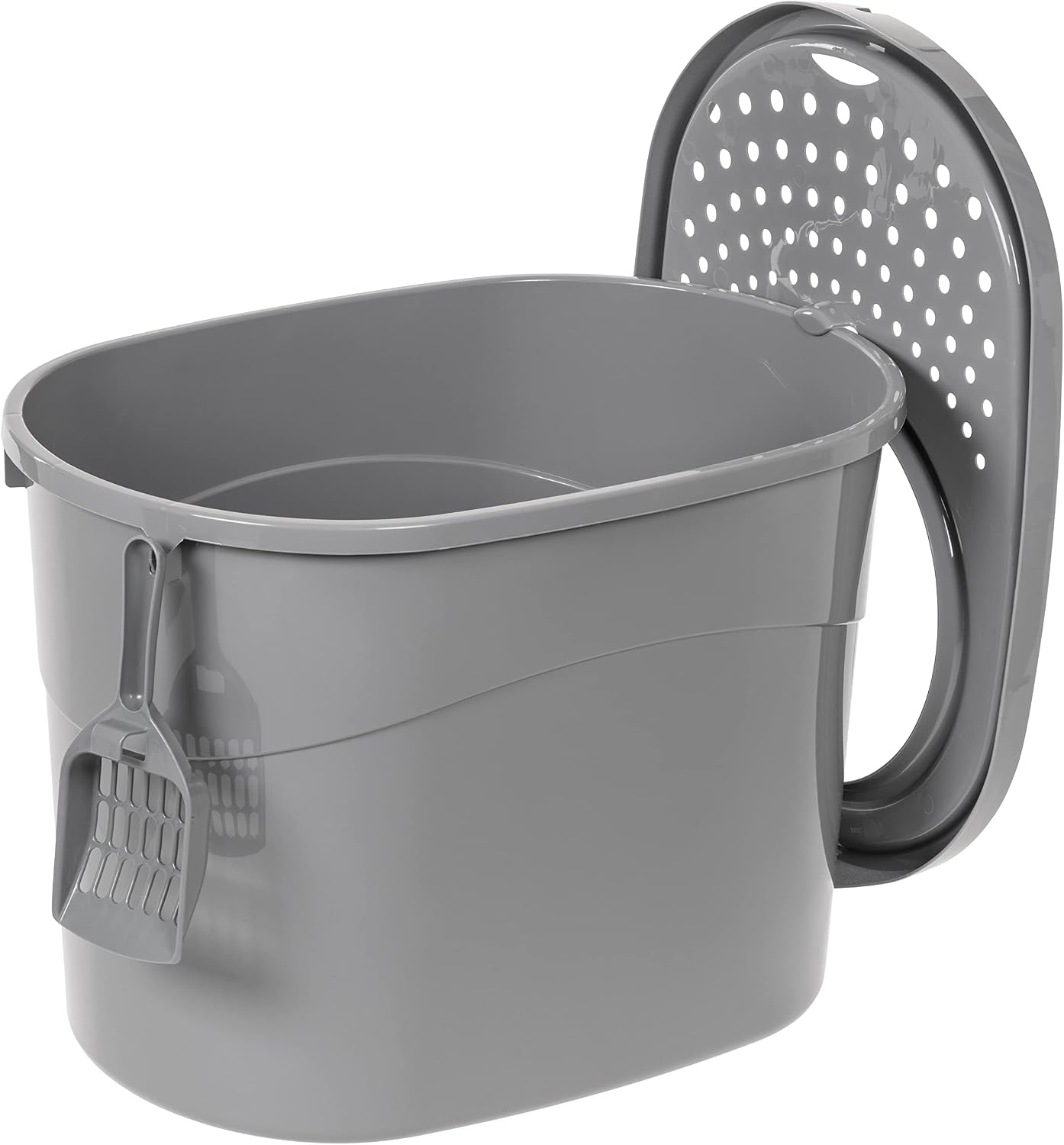 Amazon Basics Large Cat Litter Box with High Sides, Top Entry, Odor Control, Includes Scoop, 20.5 x 14.75 x 14.38 inches, Grey - Image 4