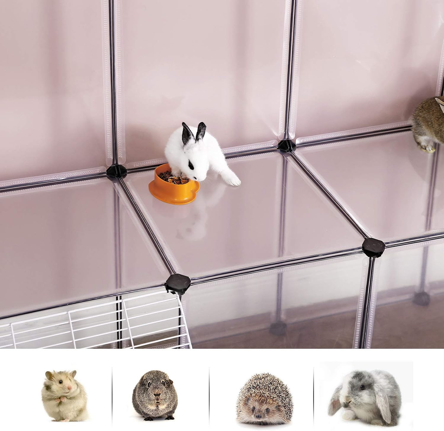 SONGMICS Guinea Pig Playpen with Dense Ramp, Indoor Rabbit Run Hutch Cage, Large Exercise Enclosure with Stairs, DIY Plastic Modular Fence for Hamster, Pet, Small Animals, White ULPC004W01 - Image 4