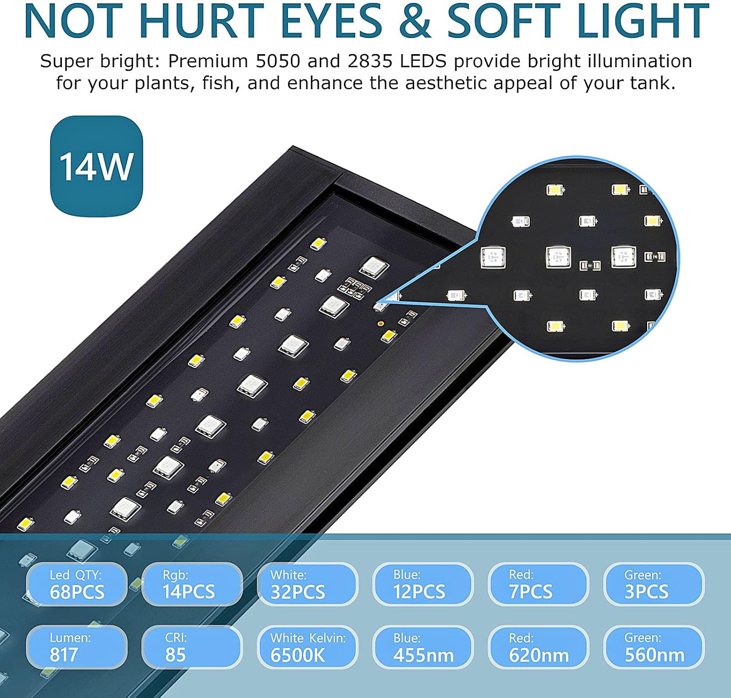 hygger Clip On 24/7 Lighting Aquarium LED Light,Sunrise-Daylight-Moonlight and DIY Mode, Adjustable Timer/Brightness Fish Tank Light with 7 Colors for Planted Tank (14W for 12~20in Tank) - Image 3
