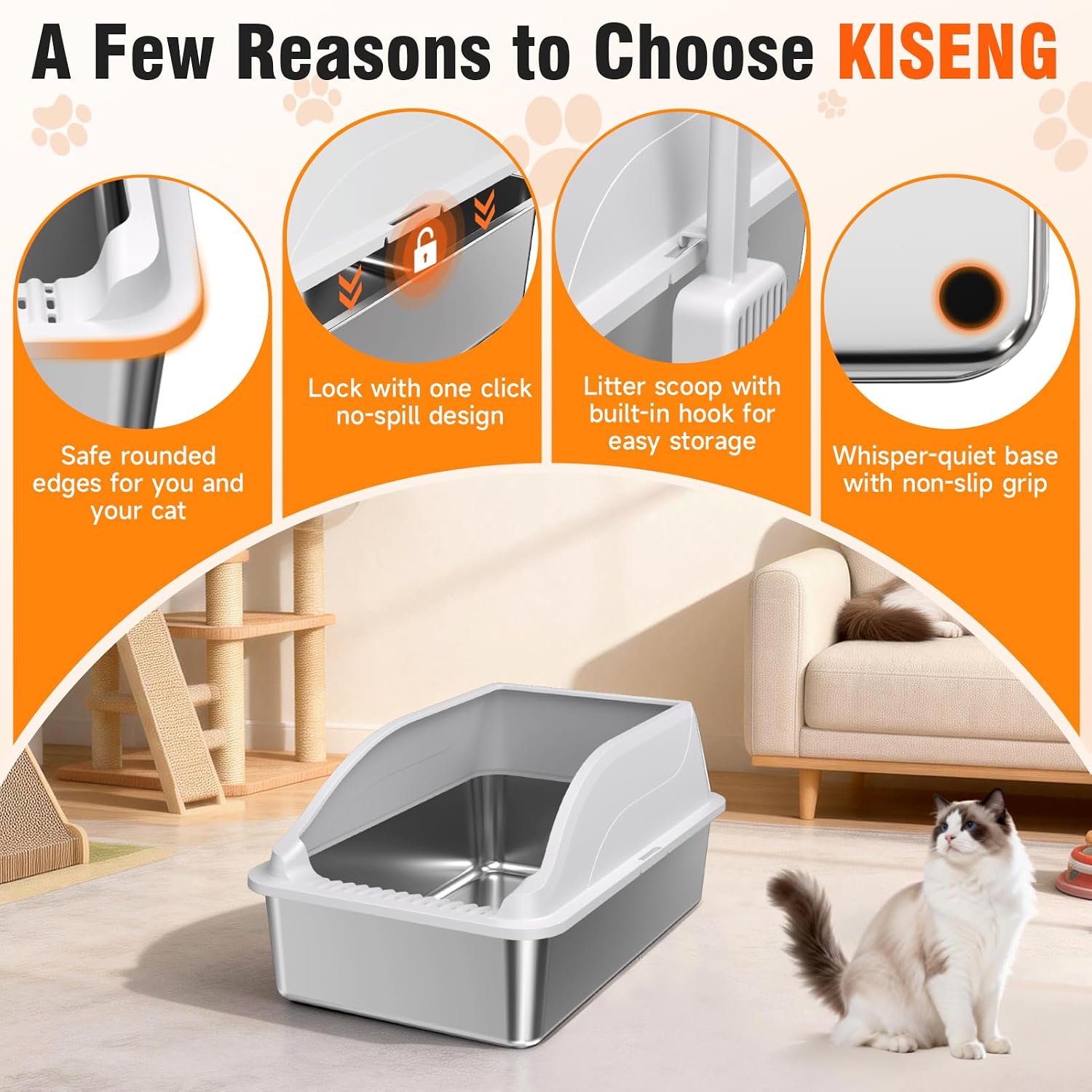 Stainless Steel Cat Litter Box, Extra Large XL Odor Free Metal Litter Box with High Sides Lid, Open Top Litter Pan Include Scoop Easy Cleaning Kitty Cat Box Anti-Urine Leakage, Non-Sticky - Image 8