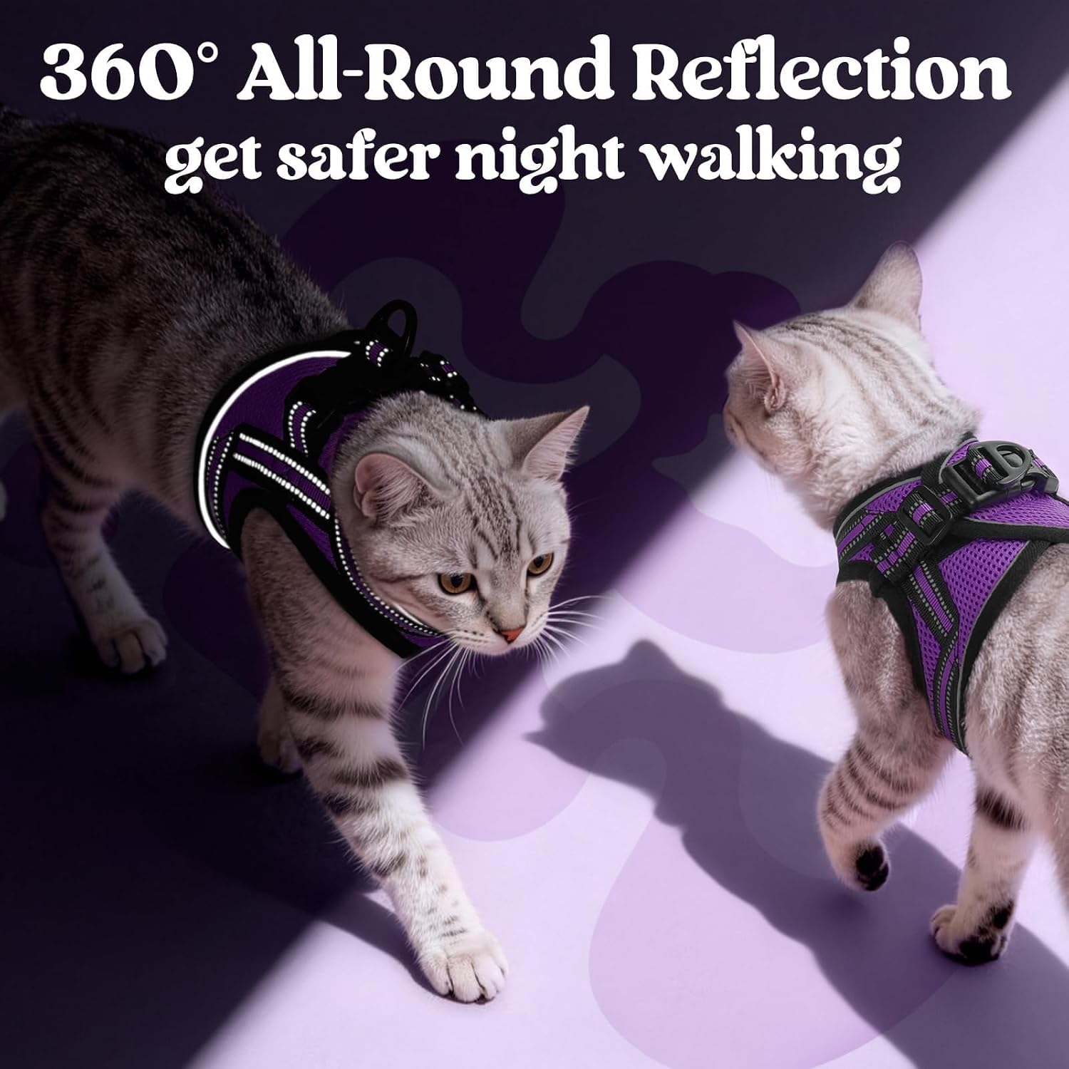 rabbitgoo Cat Harness and Leash Set, Step-in Soft Vest, Purple | Escape Proof, Lightweight, Easy-on & Adjustable, Hook & Loop with Buckle, Reflective, for Kittens & Small Cats Walks, S - Image 5