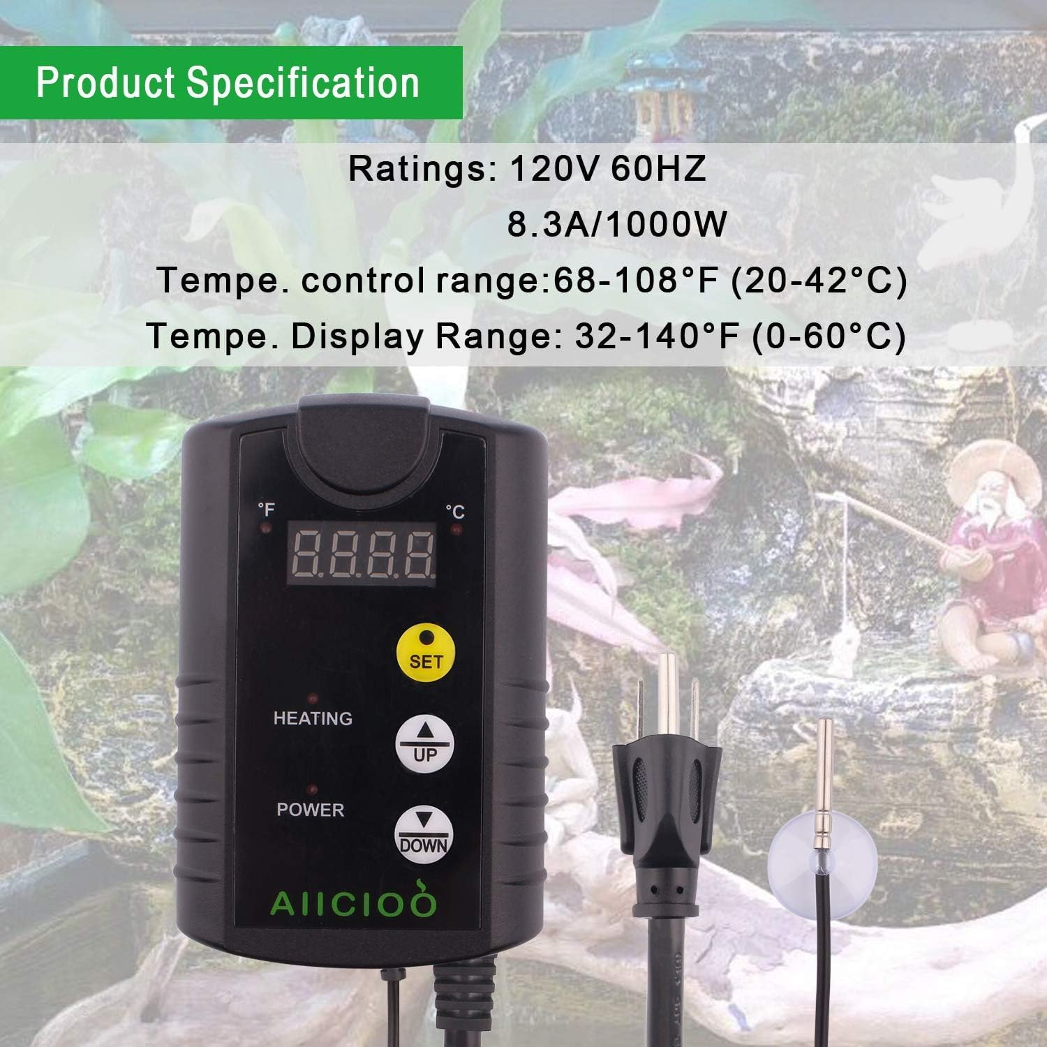 Aiicioo Under Tank Heater Thermostat - Reptile Heating Pad with Temperature Control Reptile Heat Mat for Combo Set for Hermit Crab Lizard Terrarium 8W - Image 7