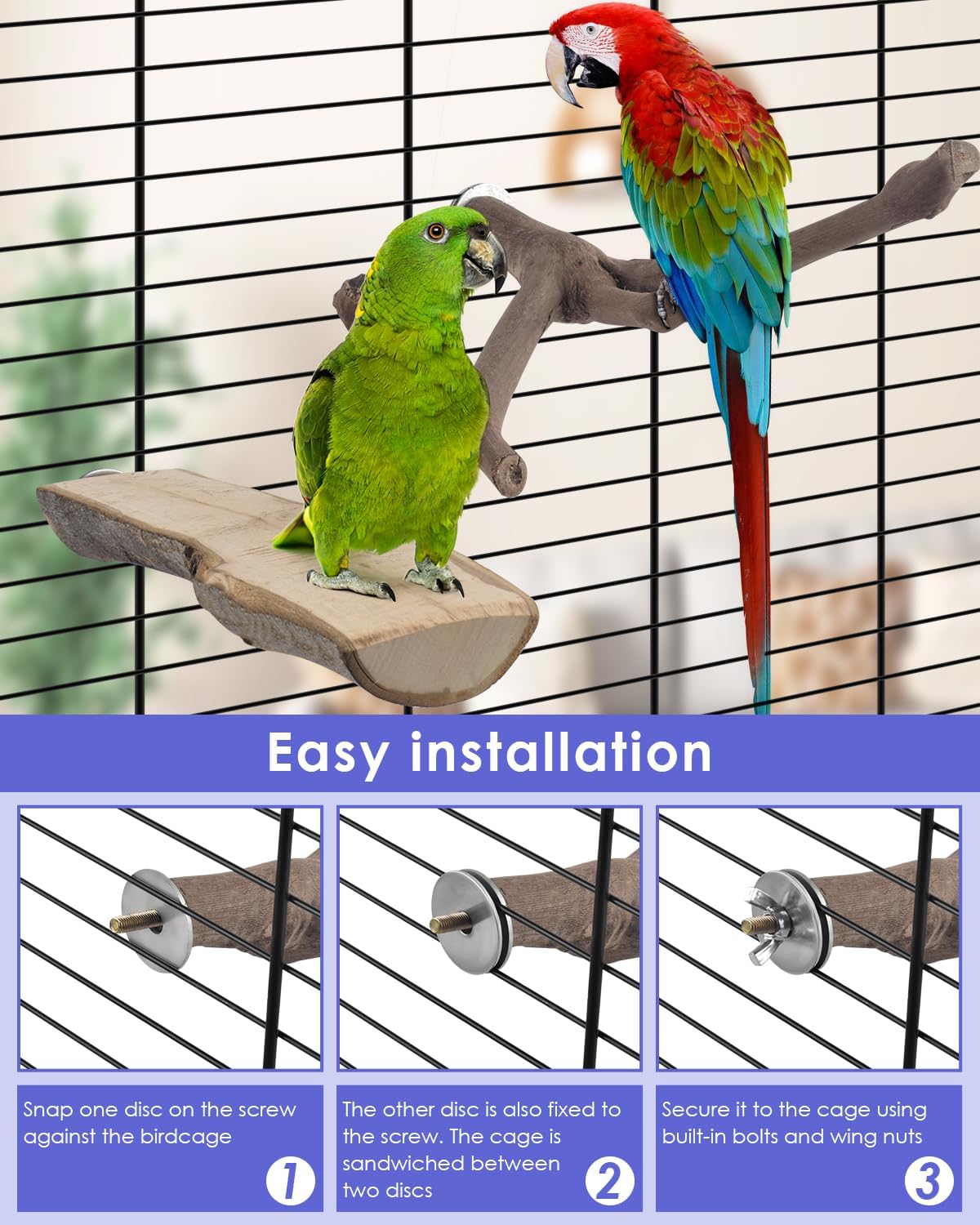 Bissap 5PCS Large Bird Perch Stand, Natural Wood Pole Standing Paw Grinding Fork Parrot Cage Branch with Rope for Macaw African Grey Amazon Pet Medium Large Birds Cage Accessories - Image 5