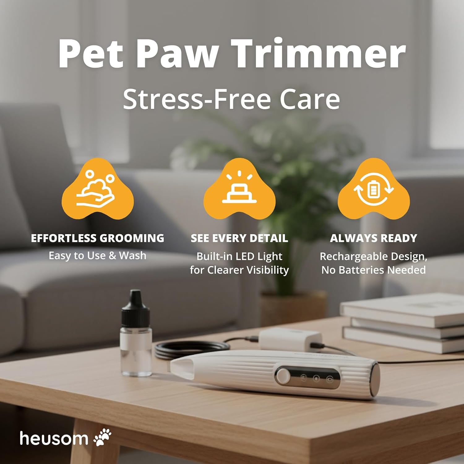 Silent Pet Paw Trimmer | Cordless Shaver for Dogs, Cats, Big & Small Animals with Light | Rechargeable Home and Salon Grooming Tool for Paws, Face, Ears, Butt - Image 2