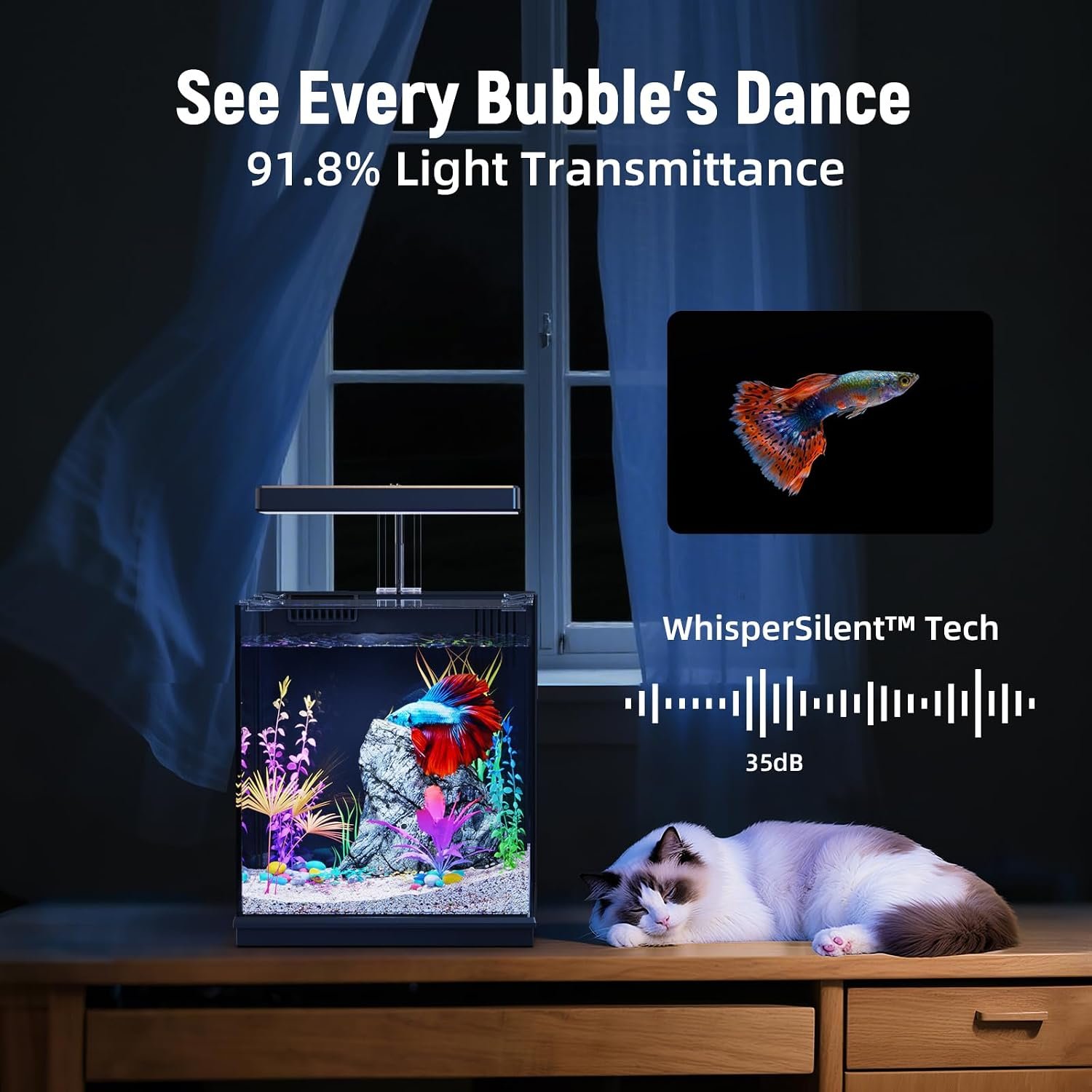 AQUASMITH Betta Fish Tank, 2 Gallon All-in-One Aquarium Kit with Filtration & LED Light, Self-Cleaning Aquarium for Beginners, Kids, Gifts for Men,Teen Boys - Image 5