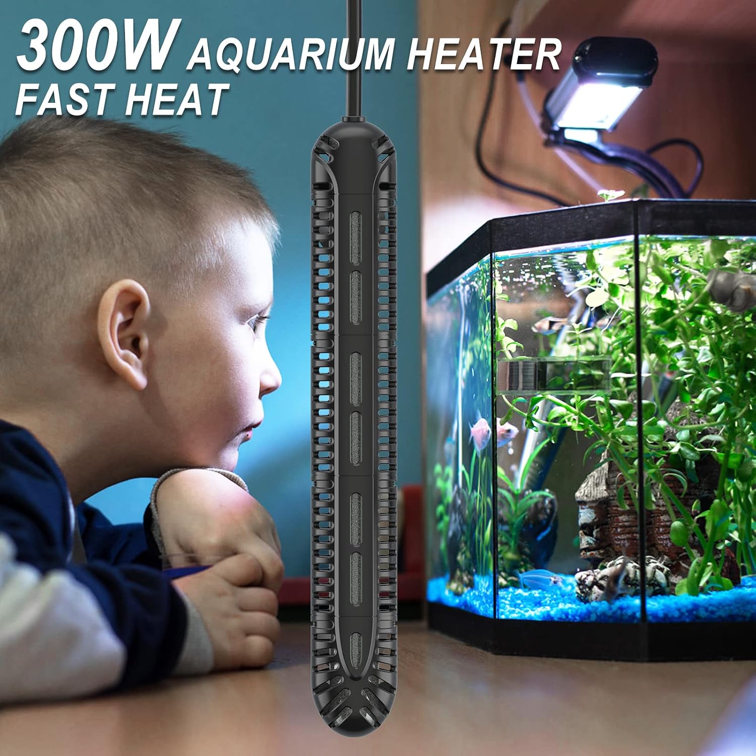 HiTauing Aquarium Heater, 300W Fish Tank Heater with LED Digital Display & 5 Safety Protection, Submersible Aquarium Heater with 2 Suction Cup and 8.2Ft Cord for 40-75 Gallon Fish Tank. - Image 2